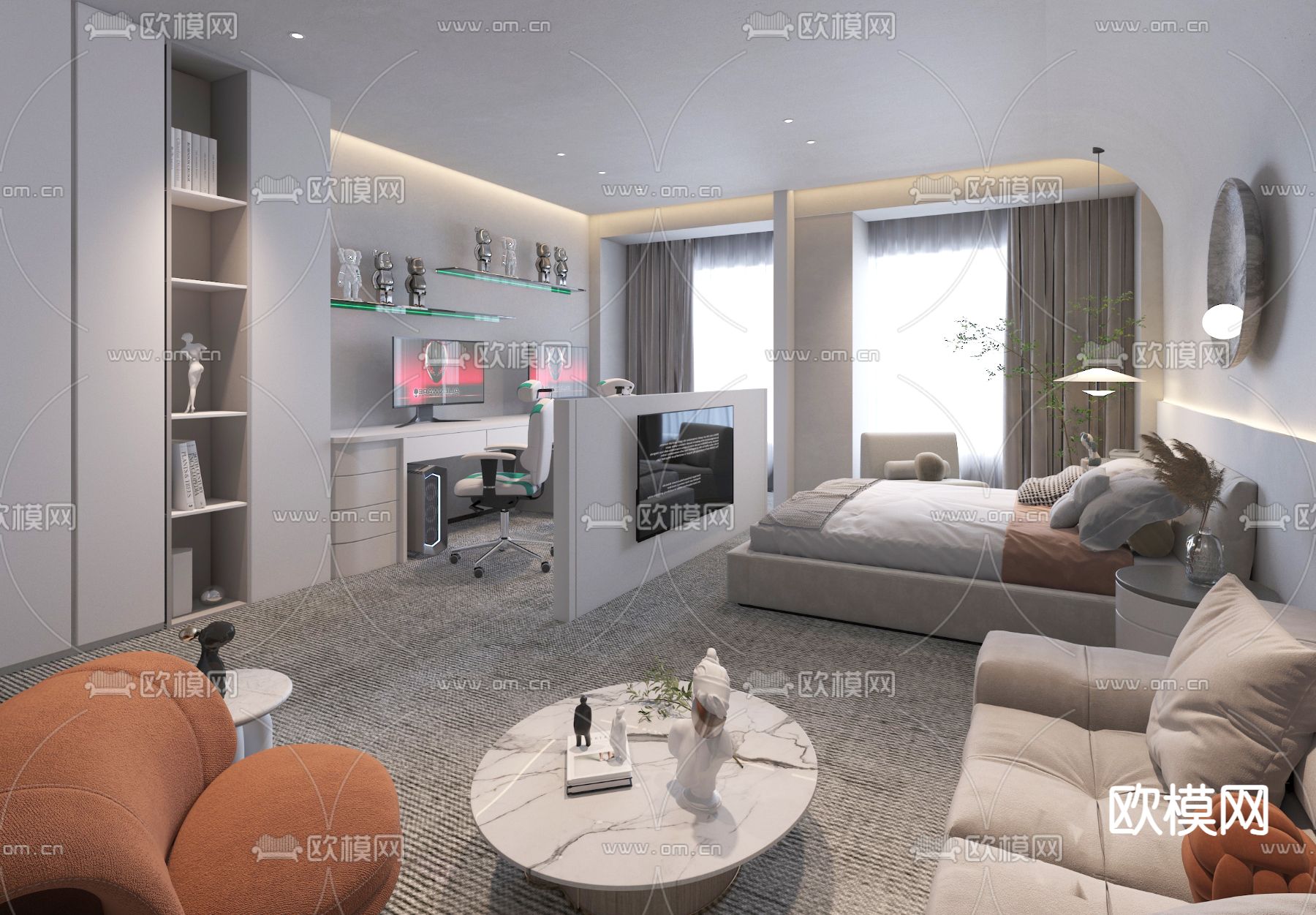 网咖电竞房 电竞酒店3d模型下载（渲染图2）