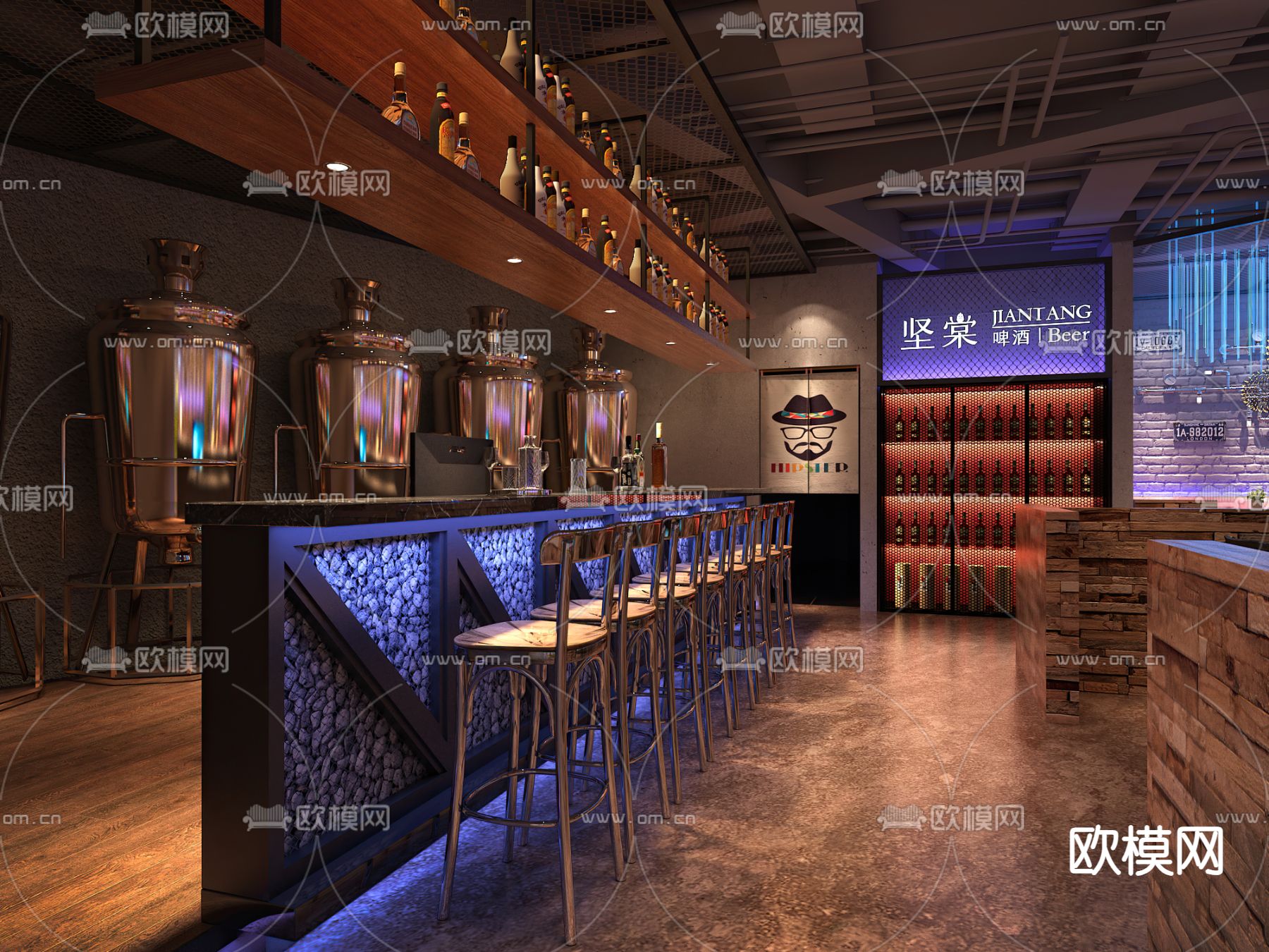 工业风音乐餐厅3d模型下载（渲染图4）