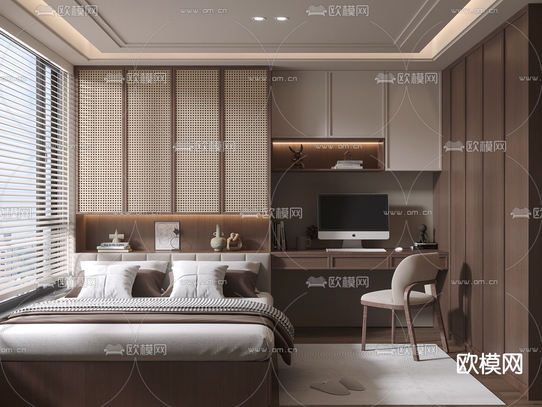 中古风榻榻米卧室 次卧3d模型下载