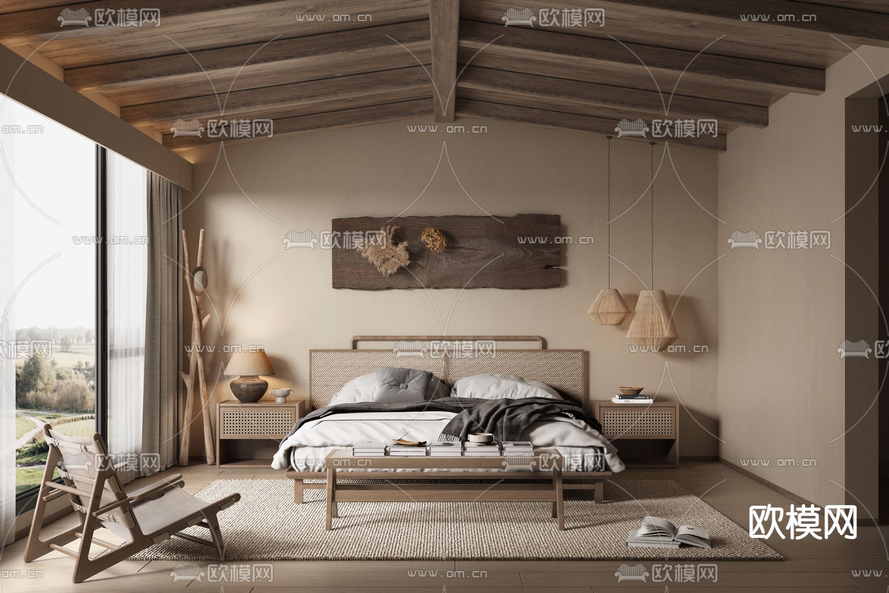 中古风民宿客房3d模型下载