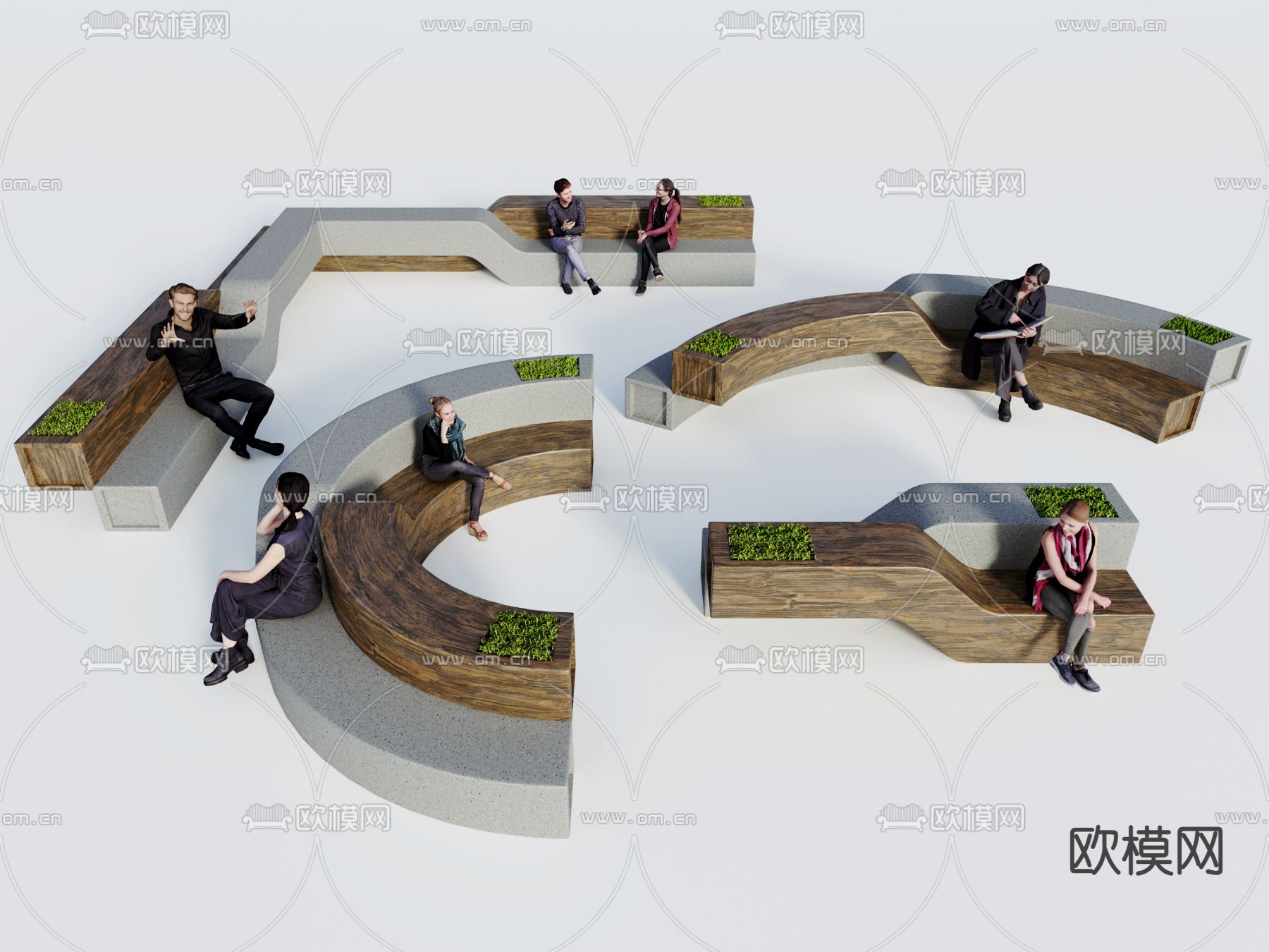 户外椅  弧形座椅3d模型下载