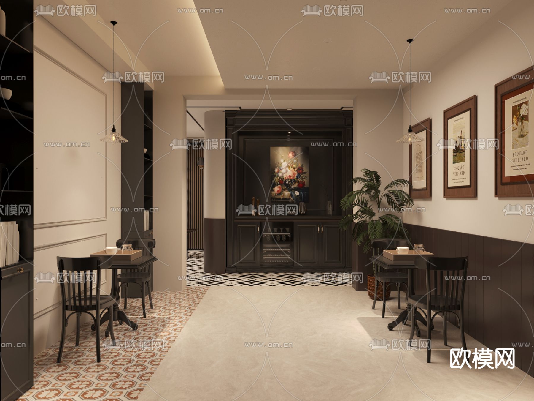 美式咖啡厅 休闲区3d模型下载