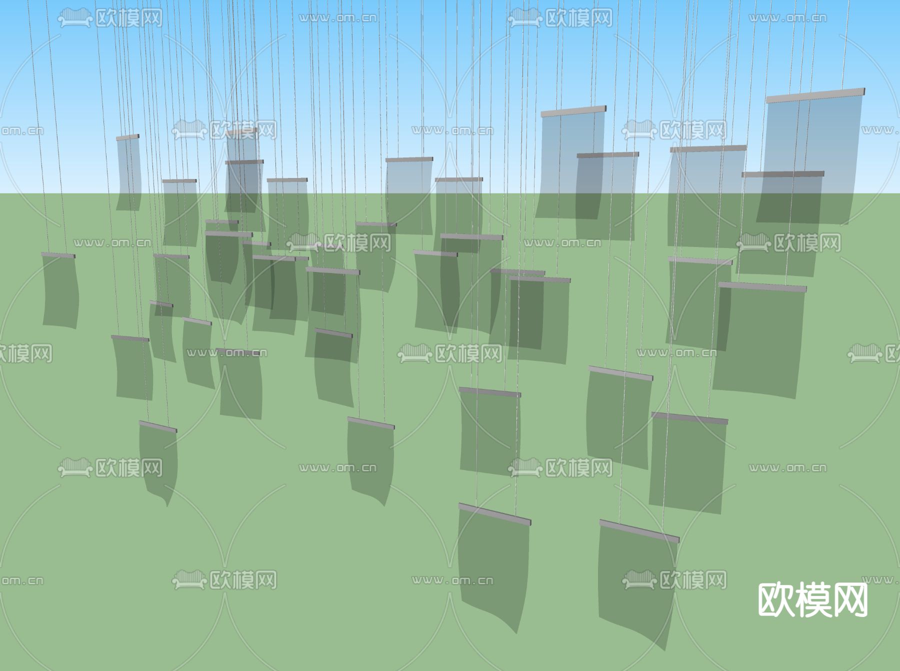 书法吊灯 装饰灯su模型下载（渲染图1）