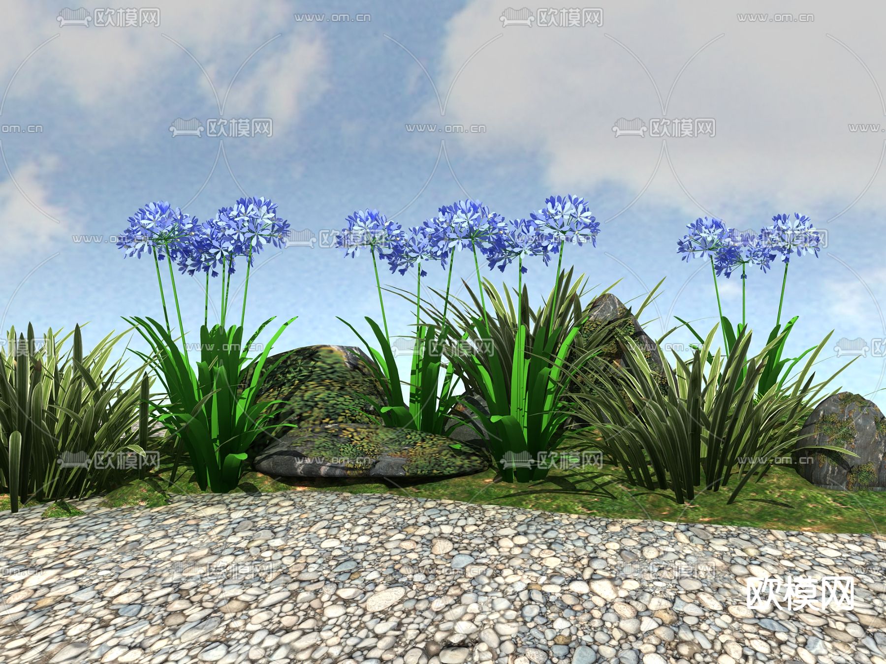 新中式花草3d模型下载