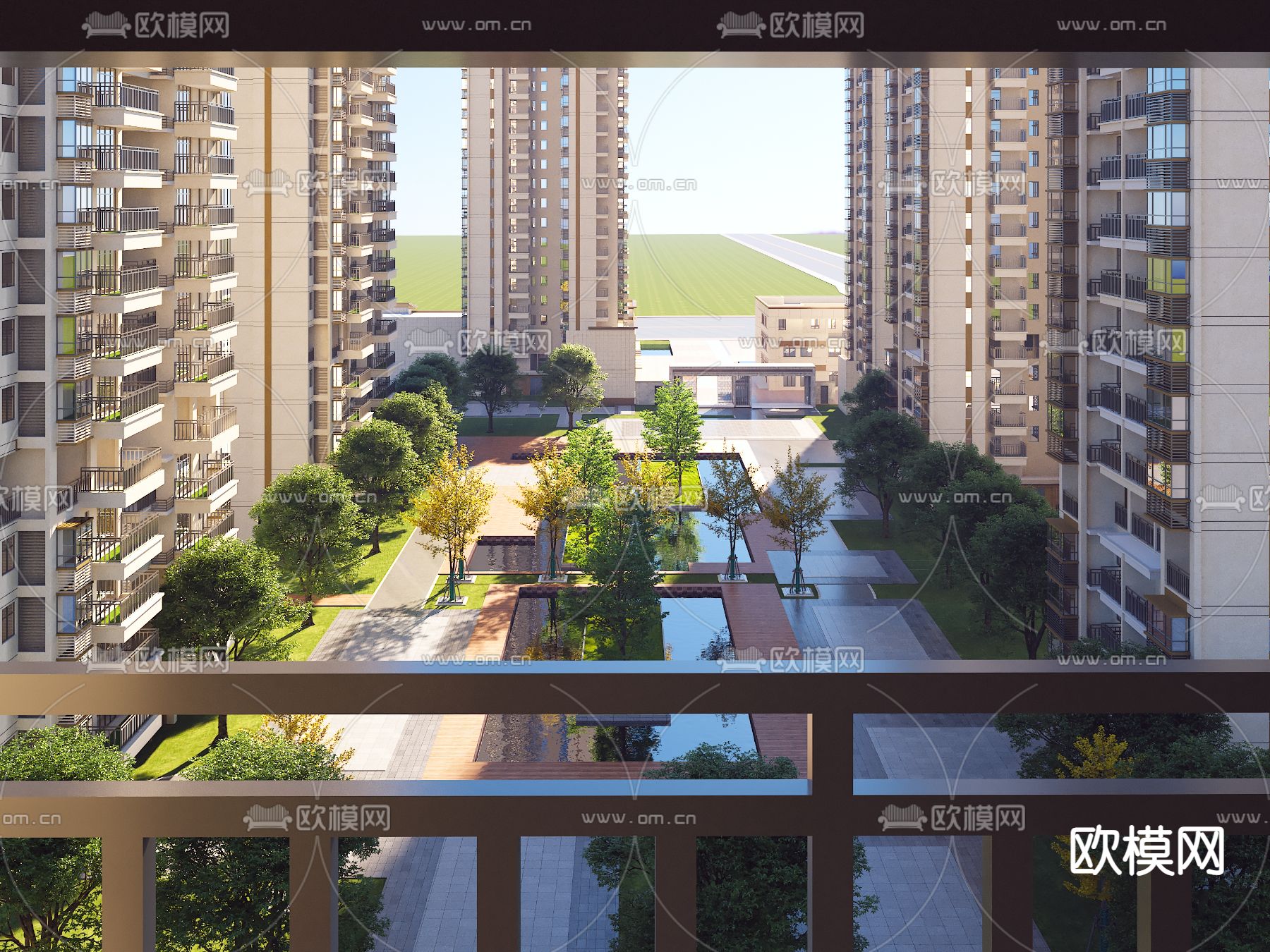 住宅半鸟瞰 中轴景观3d模型下载