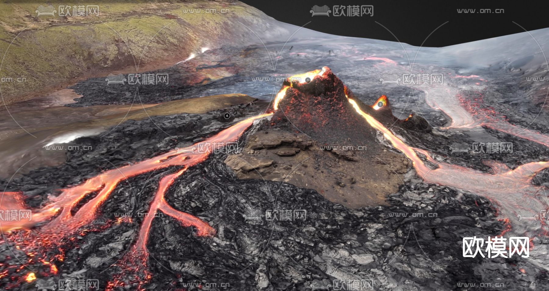 现代火山爆发3d模型下载（渲染图2）