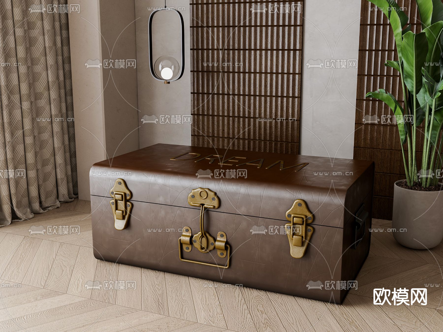 美式皮革箱子su模型下载（渲染图2）