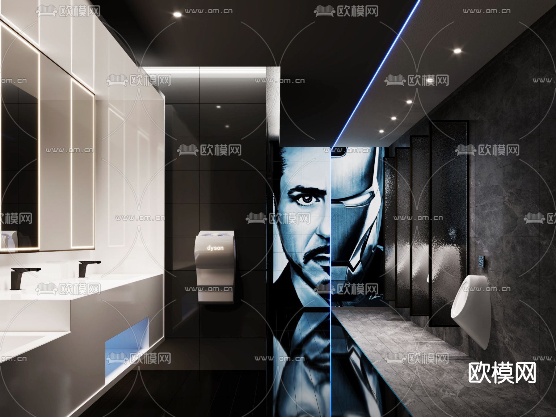 现代公共卫生间su模型下载（渲染图2）