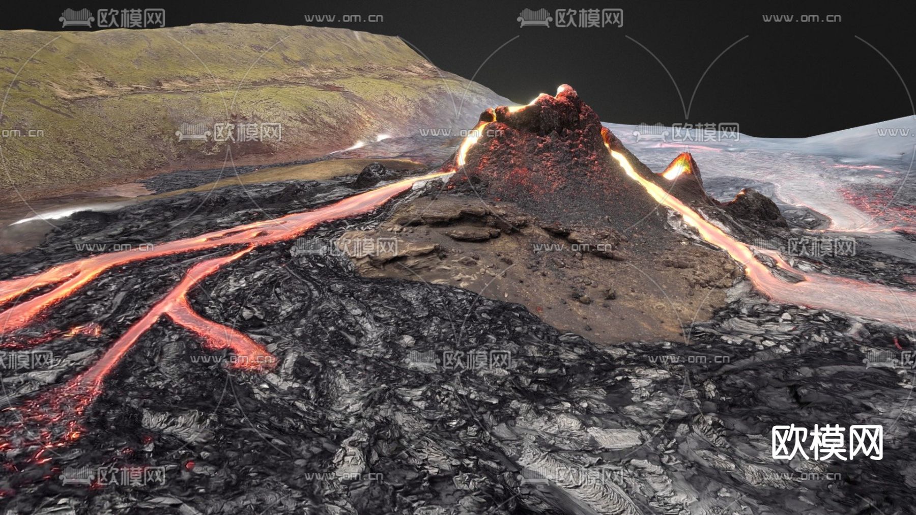 现代火山爆发3d模型下载（渲染图1）