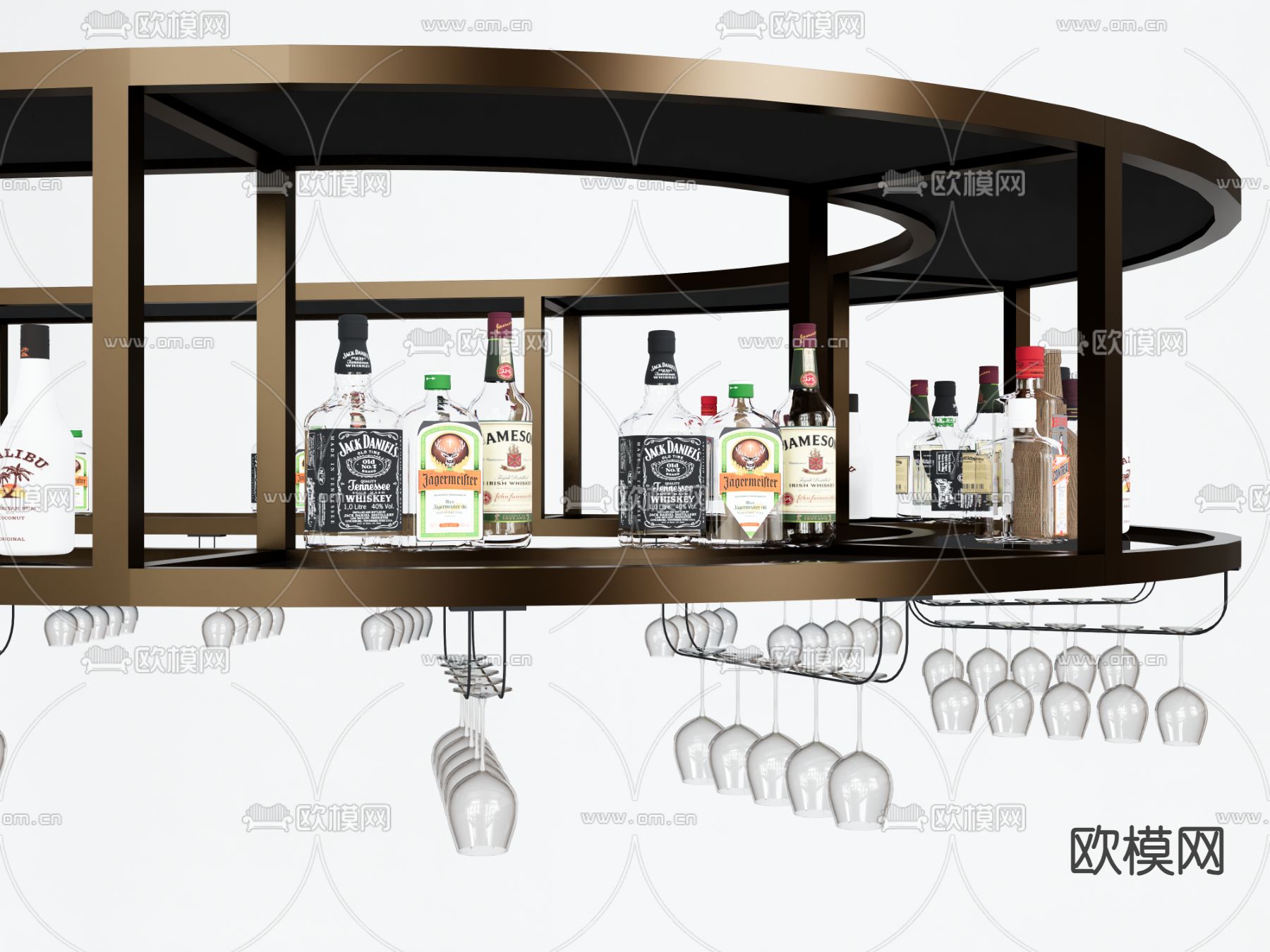 酒瓶酒杯 玻璃杯吊架su模型下载（渲染图2）