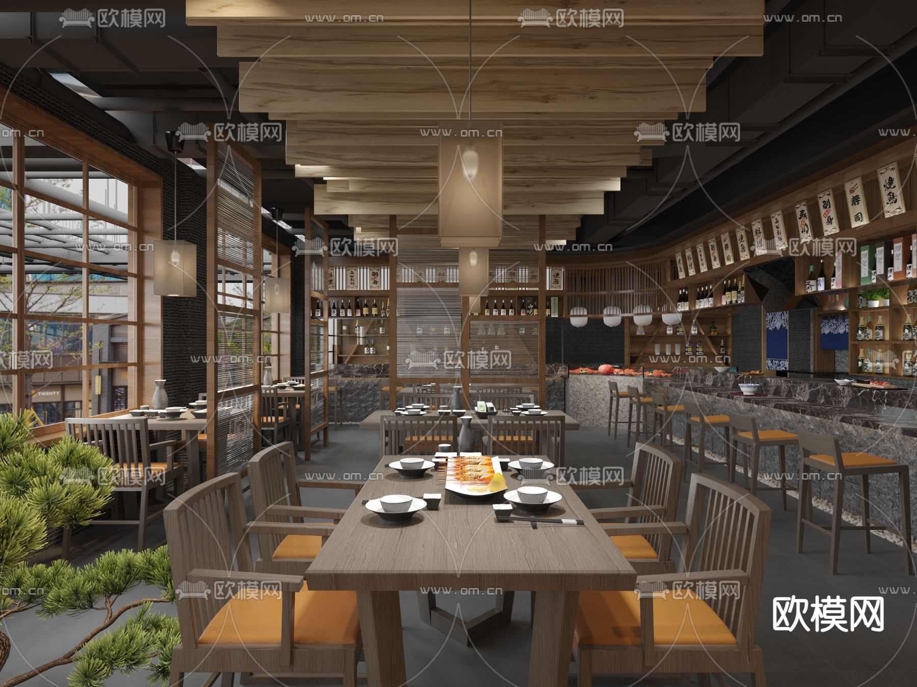 新中式中餐厅 料理店su模型下载（渲染图3）