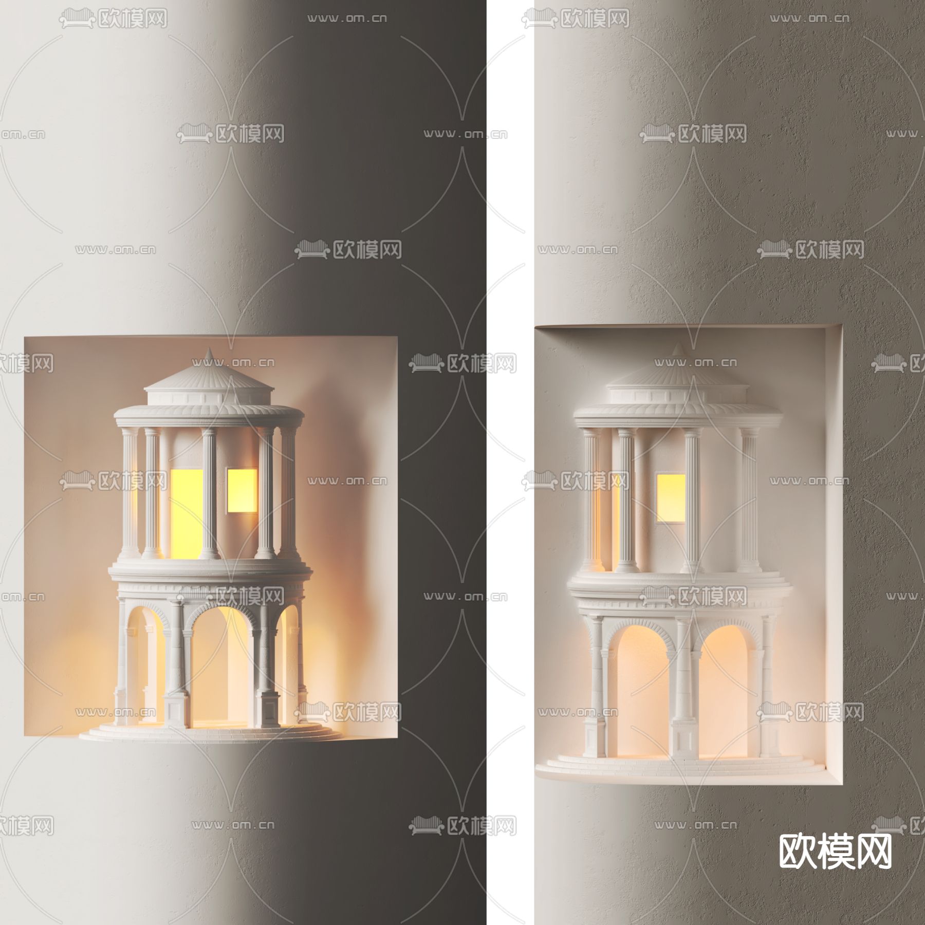 侘寂风 嵌入式转角壁灯3d模型下载