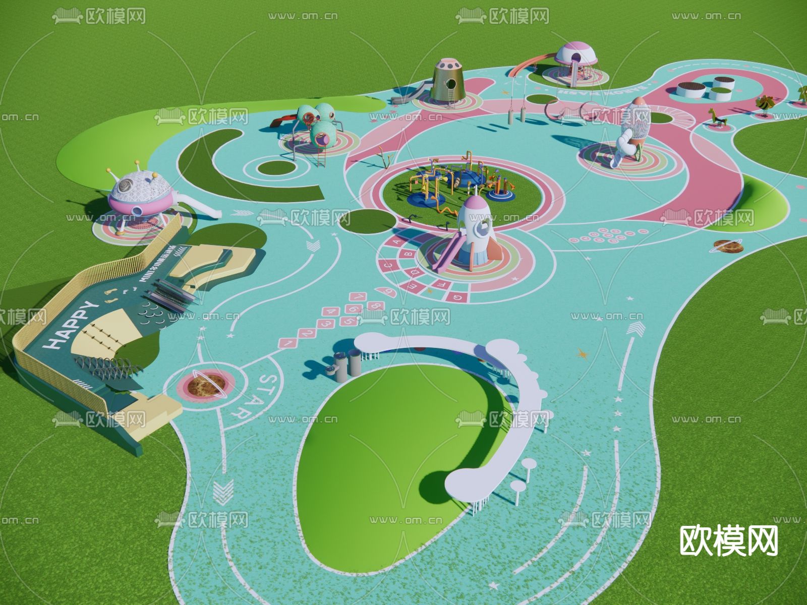 现代景观游乐区su模型下载（渲染图3）