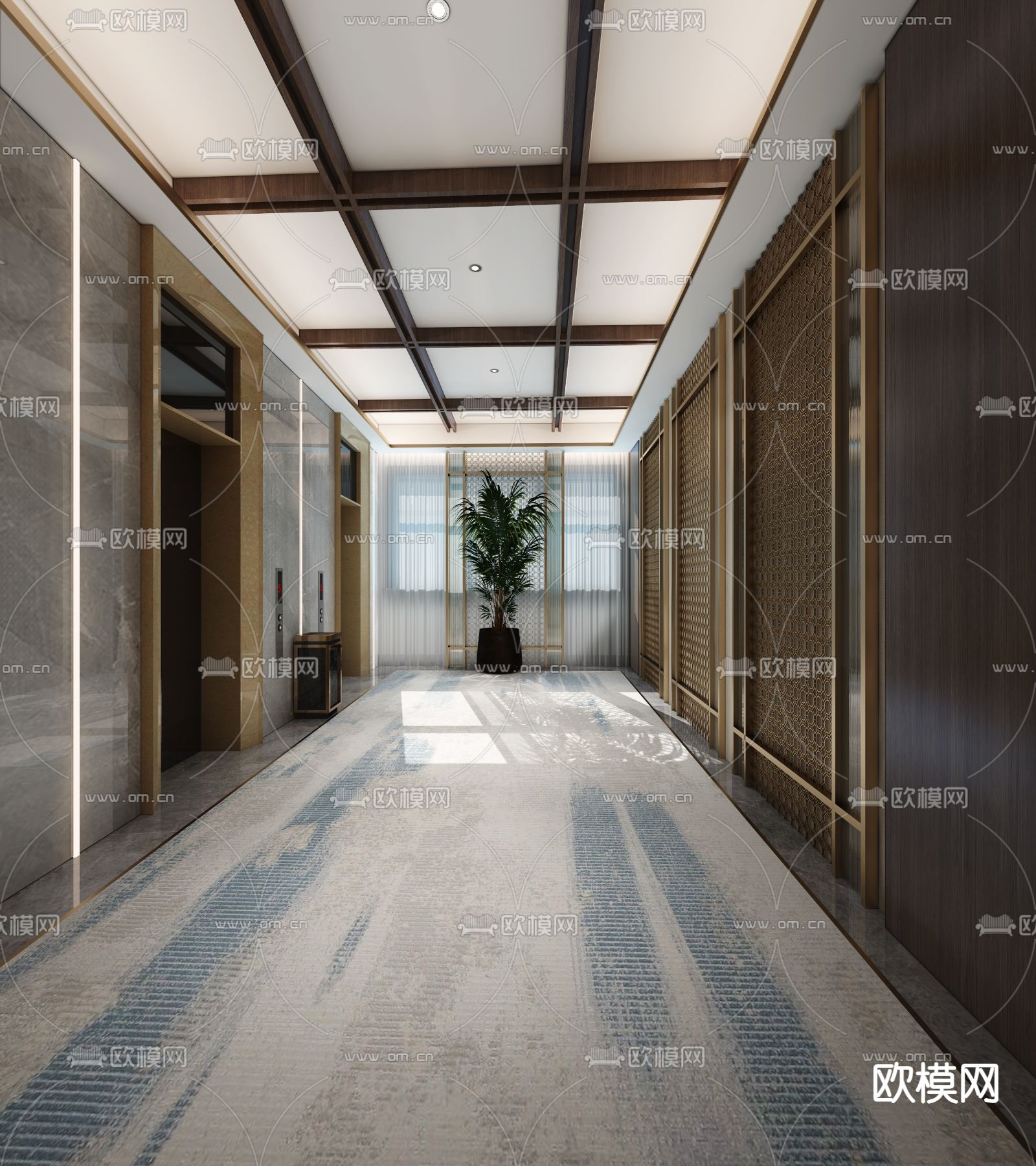 新中式电梯间3d模型下载