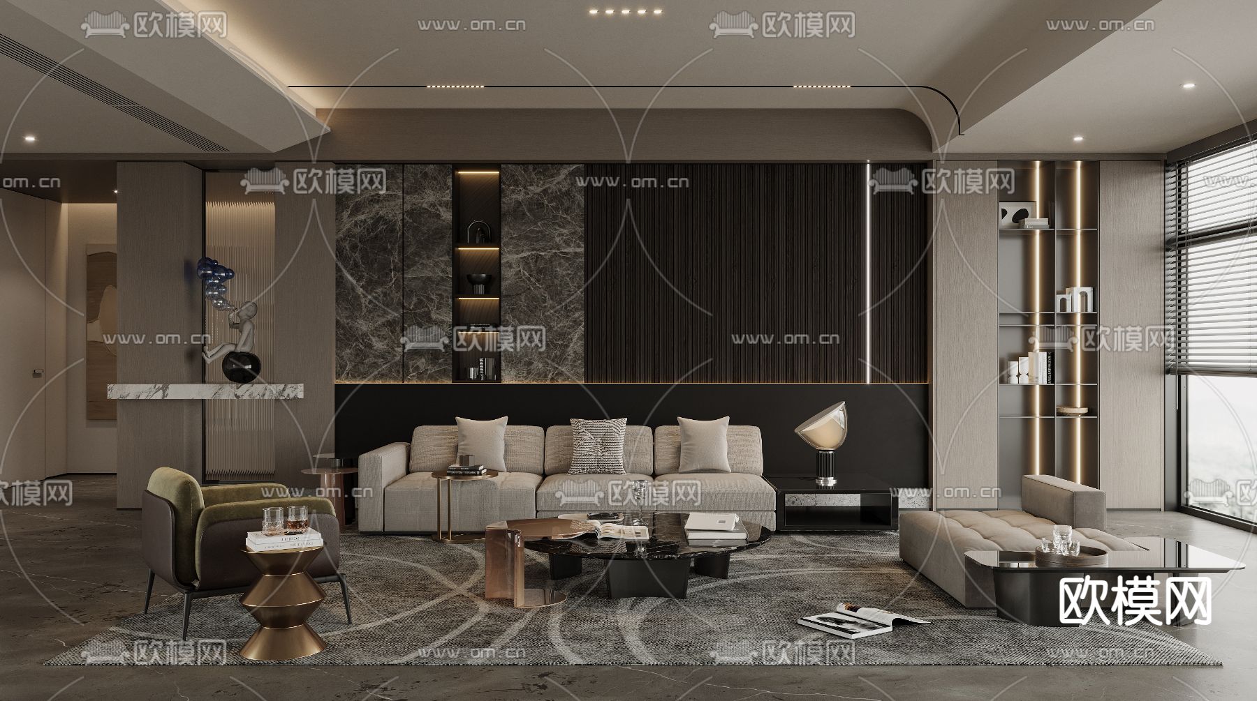 现代客厅3d模型下载（渲染图1）