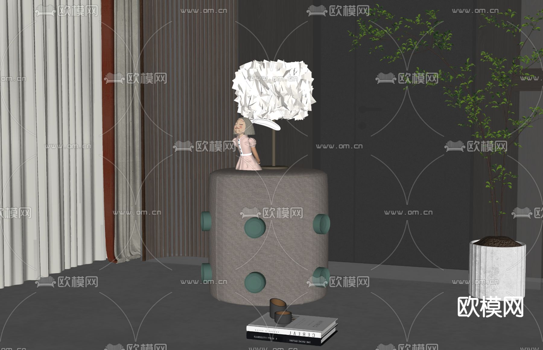 现代床头柜su模型下载（渲染图1）