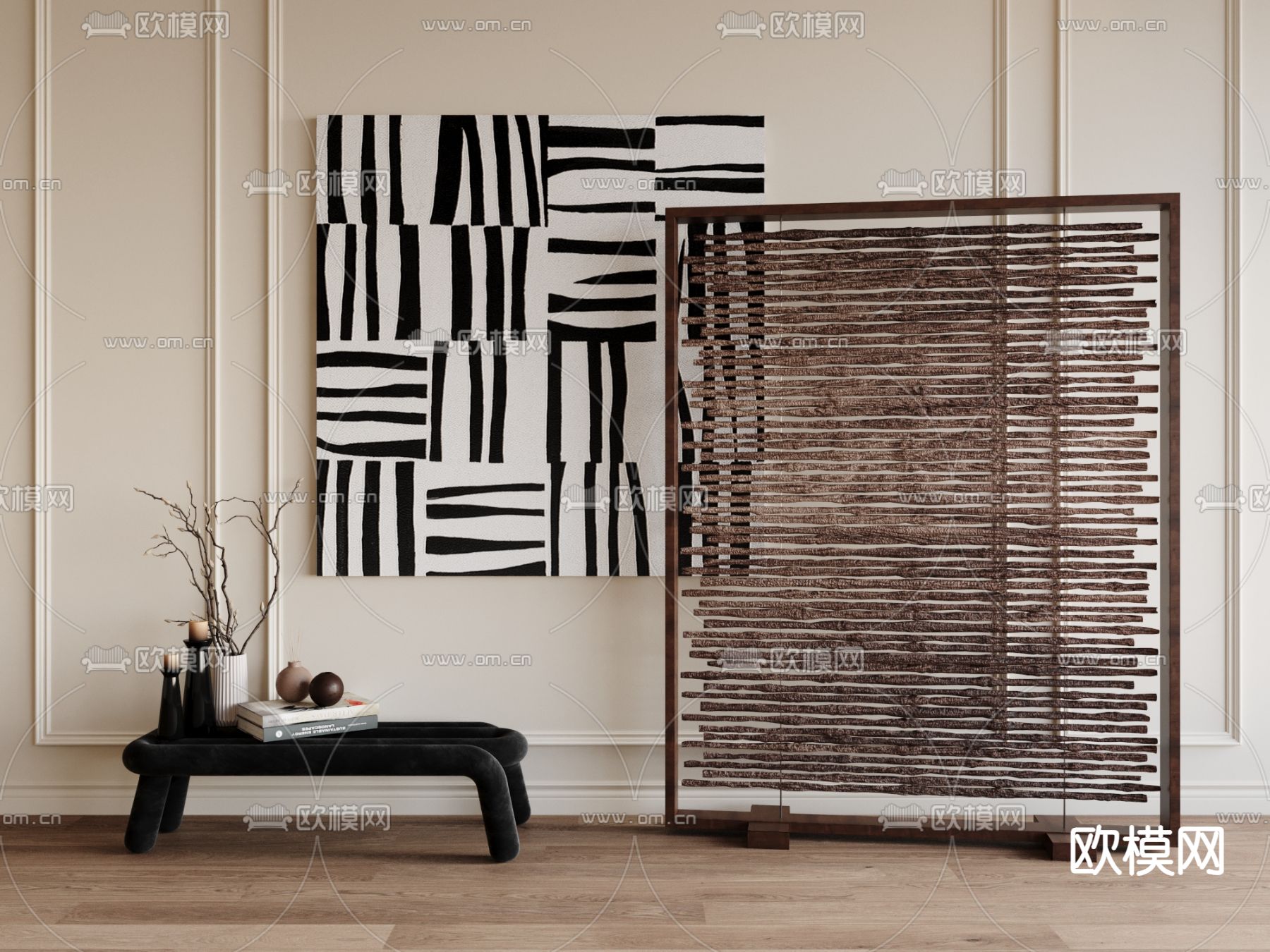 侘寂风屏风 插屏3d模型下载