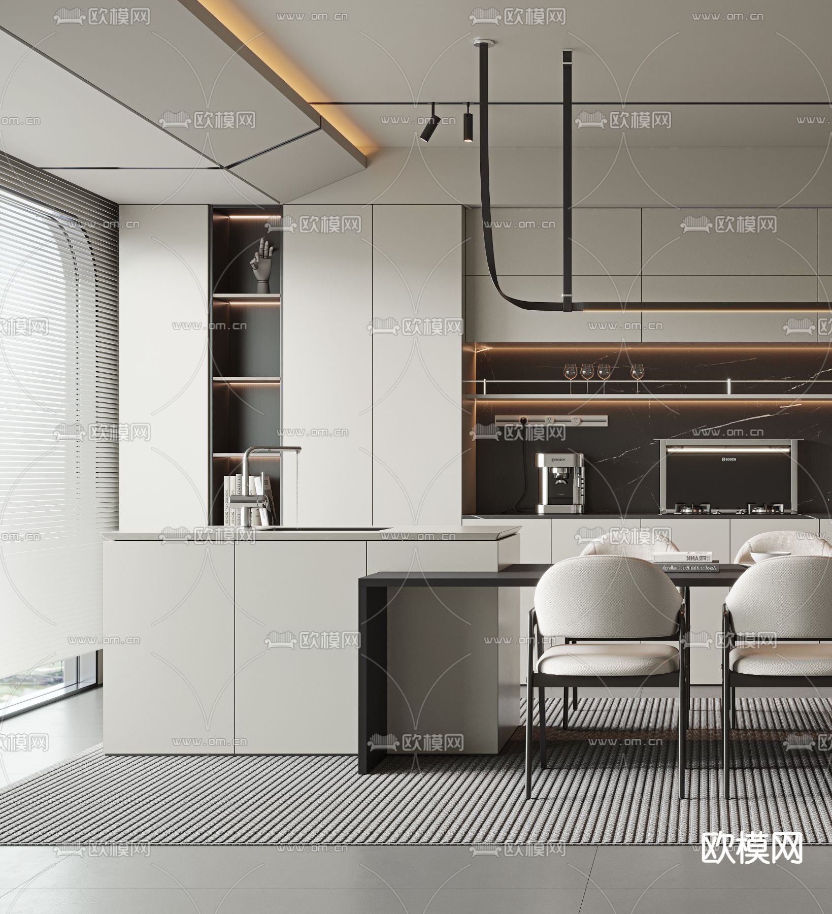 中岛餐厅3d模型下载（渲染图3）