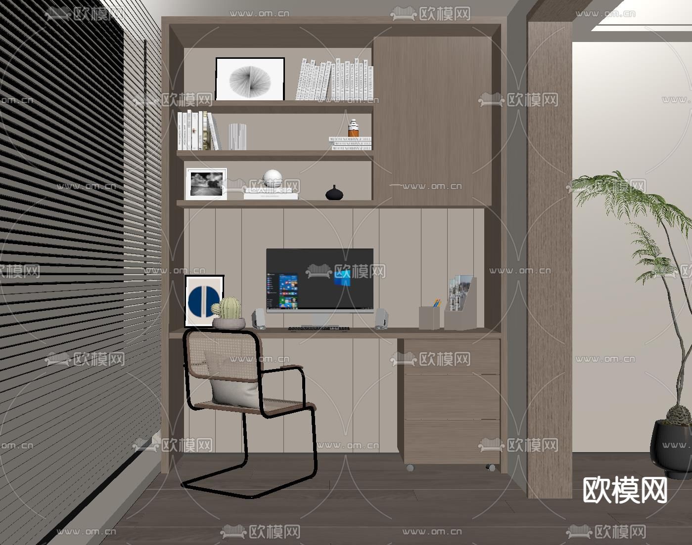 现代阳台书桌椅su模型下载（渲染图1）