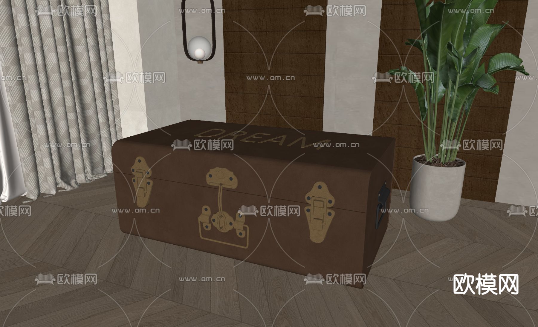 美式皮革箱子su模型下载（渲染图1）