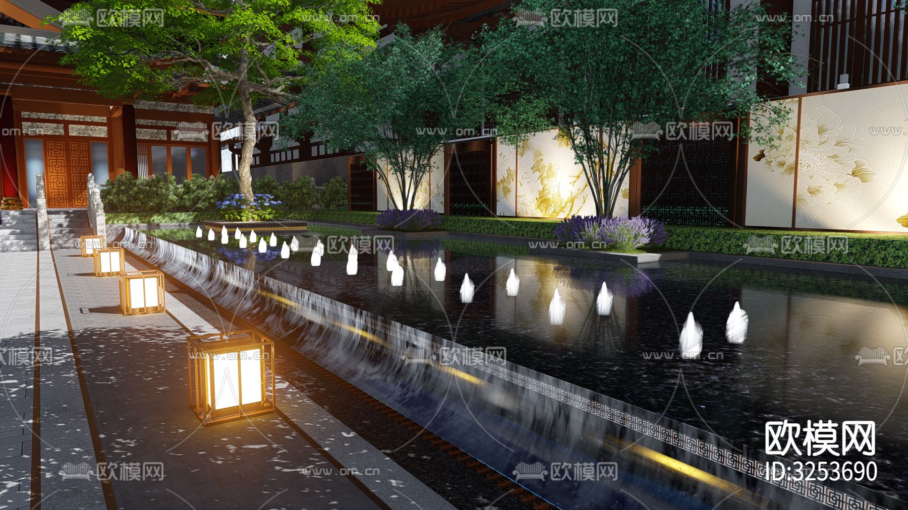 现代中庭水景cad大样图下载（渲染图6）