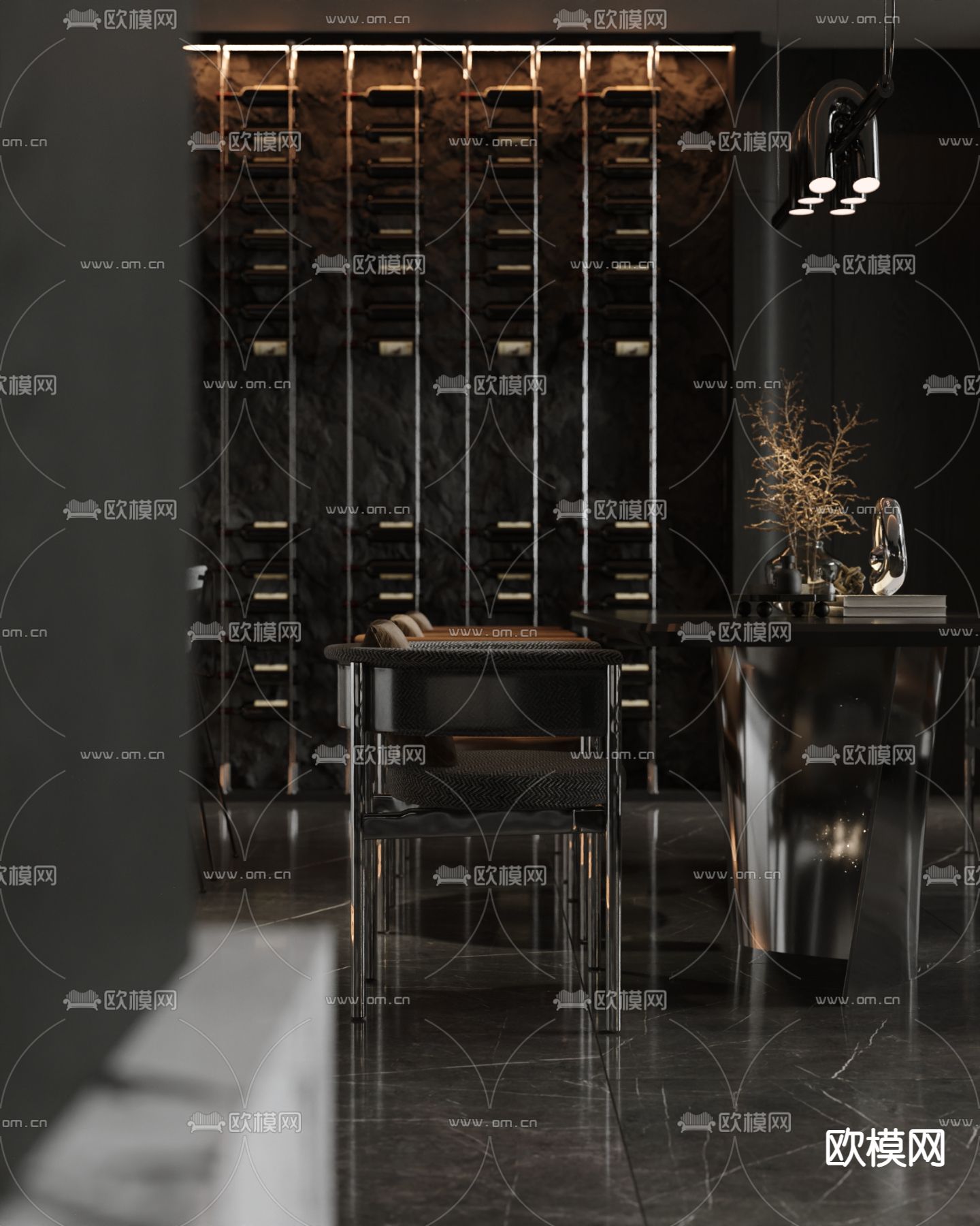 高级灰客餐厅su模型下载（渲染图7）