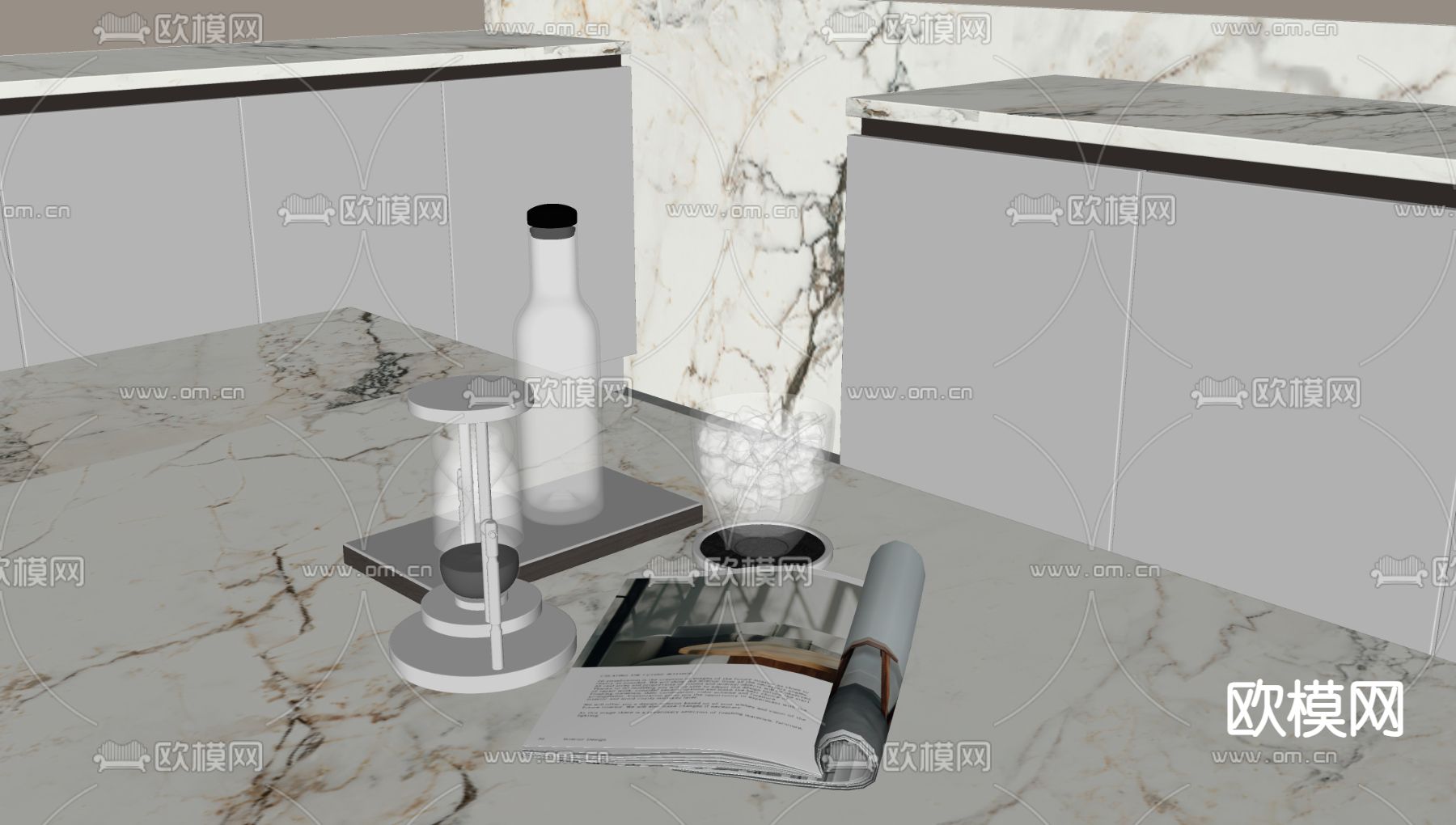 摆件 水杯 酒杯 书籍 杂志su模型下载（渲染图1）