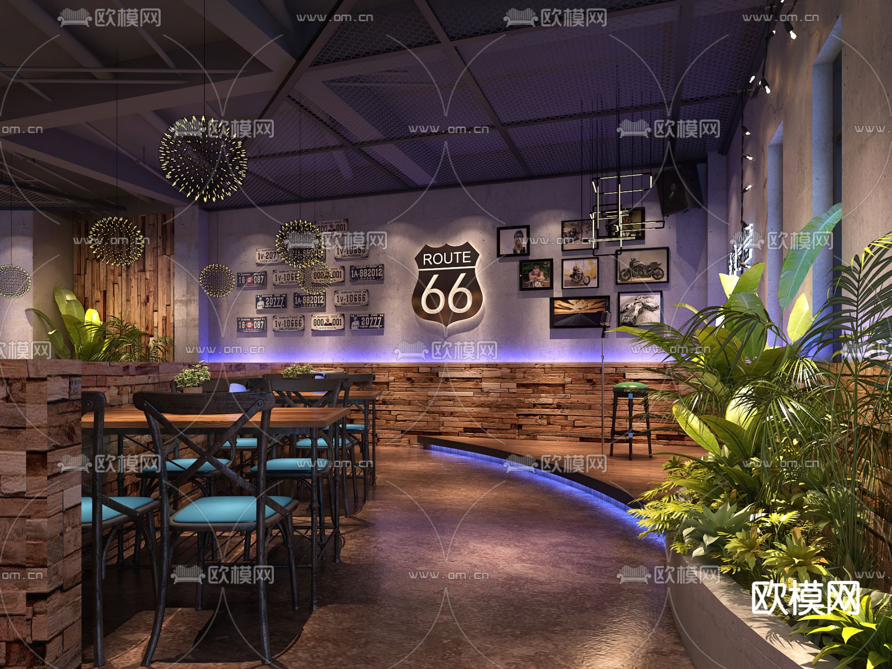 工业风音乐餐厅3d模型下载（渲染图1）