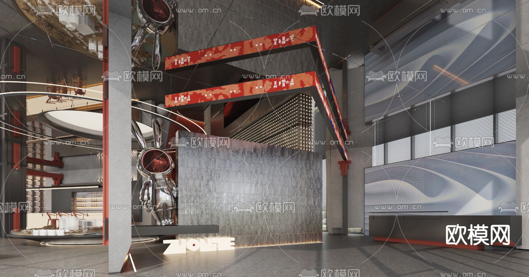 工业风售楼处 大厅3d模型下载（渲染图1）