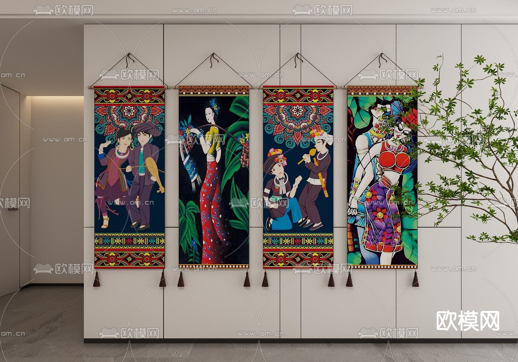 东南亚人物画 装饰画 组合画3d模型下载