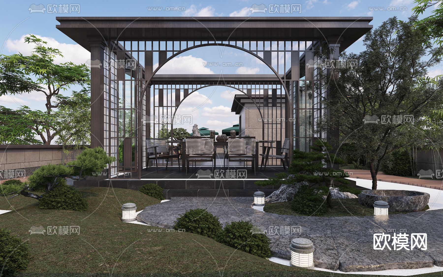 新中屋顶庭院3d模型下载（渲染图1）