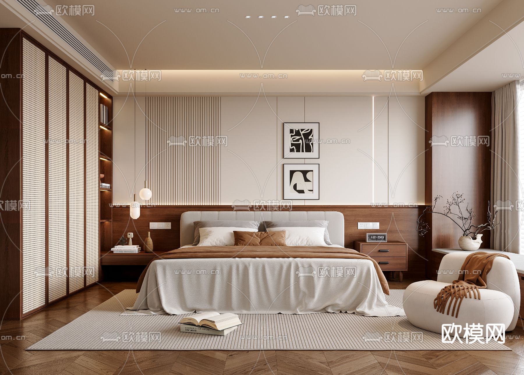 中古风卧室 主人房su模型下载（渲染图2）