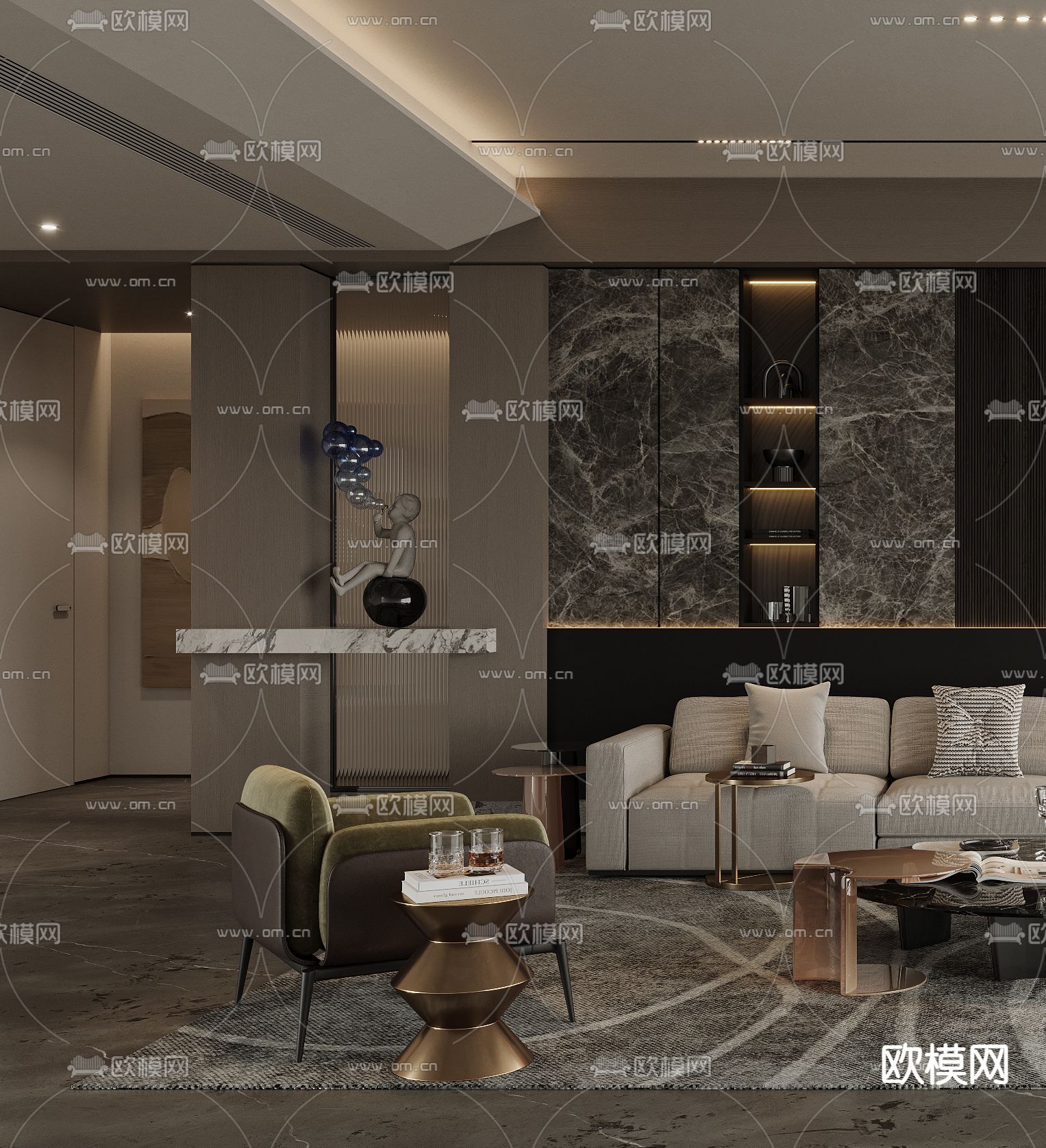 现代客厅3d模型下载（渲染图2）