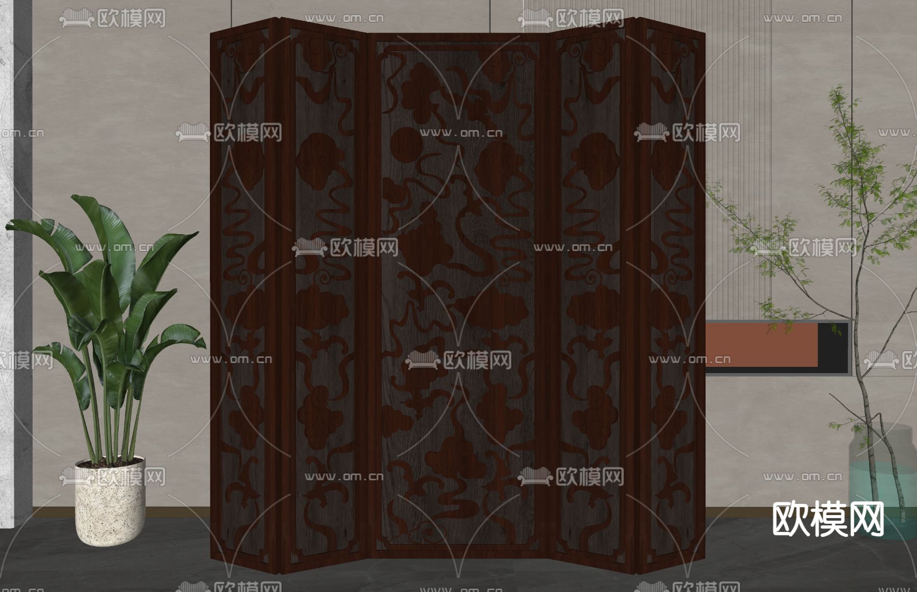 新中式屏风 隔断su模型下载（渲染图1）
