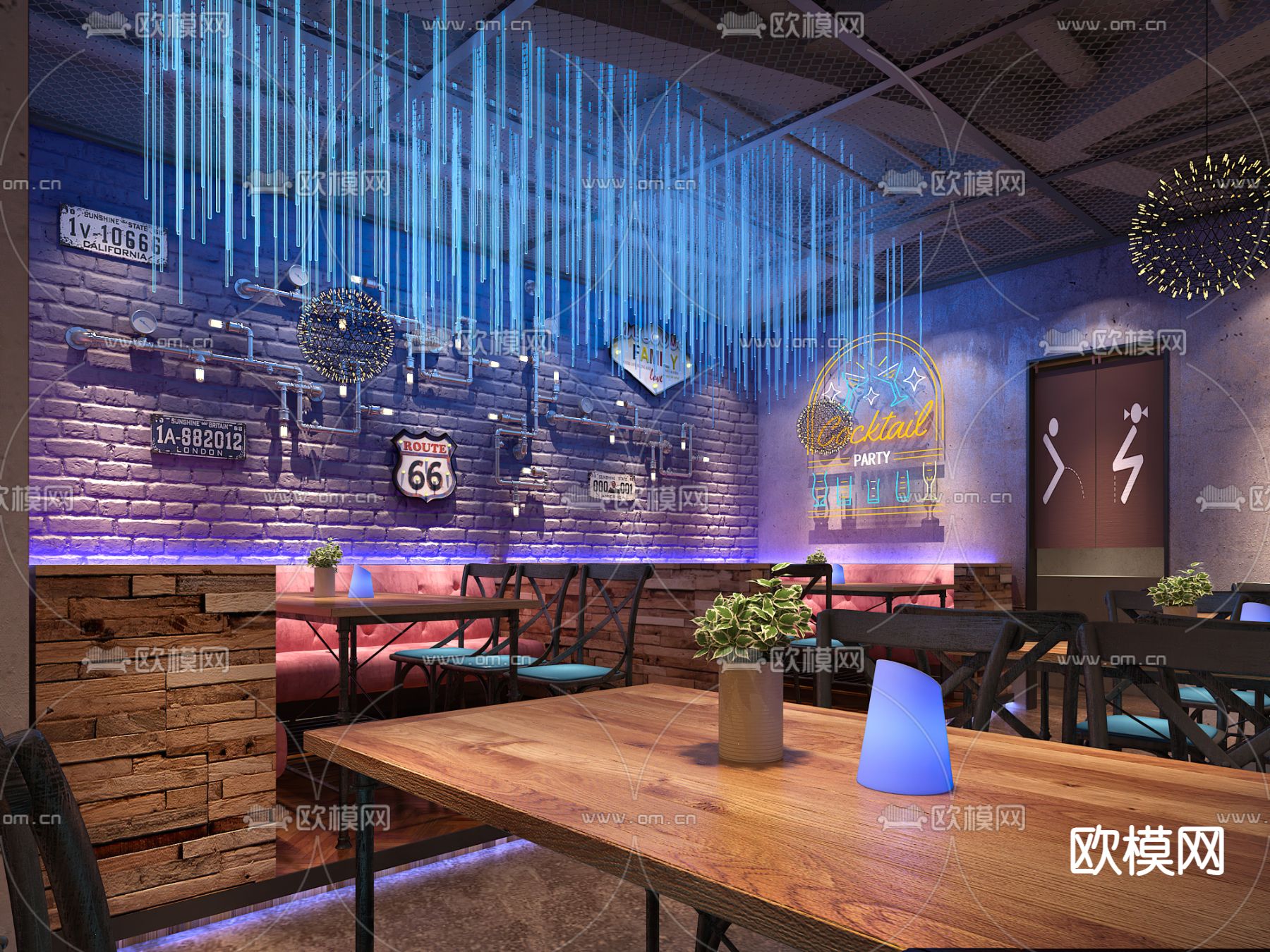 工业风音乐餐厅3d模型下载（渲染图3）