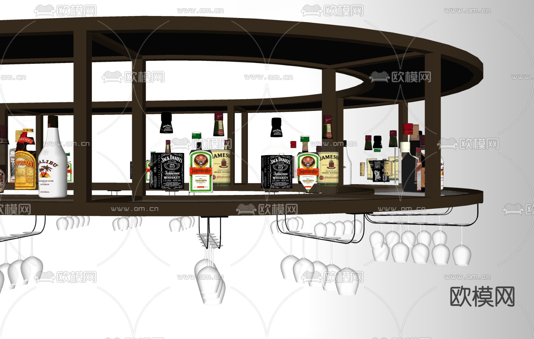 酒瓶酒杯 玻璃杯吊架su模型下载（渲染图1）