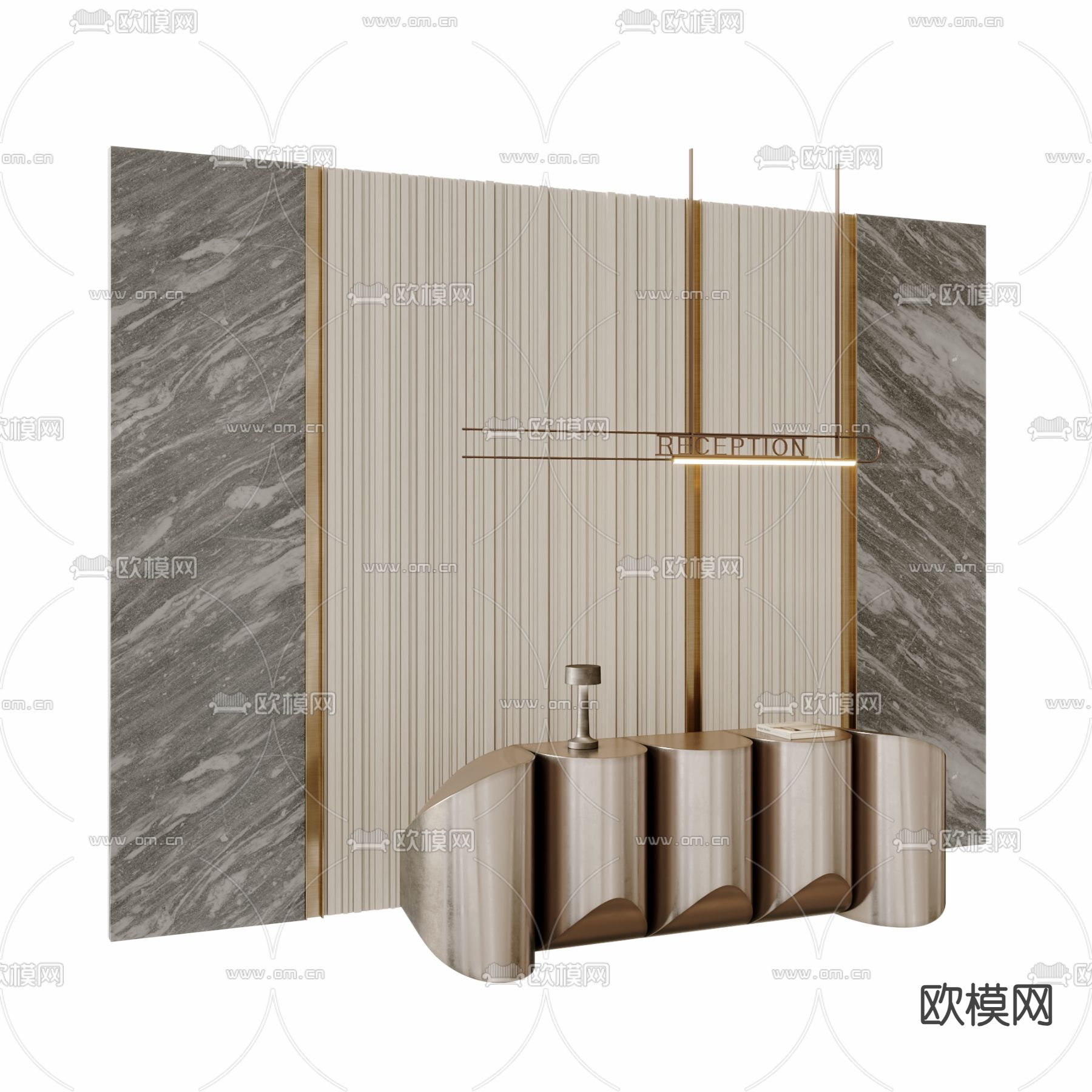 轻奢前台 接待台 服务台3d模型下载（渲染图2）
