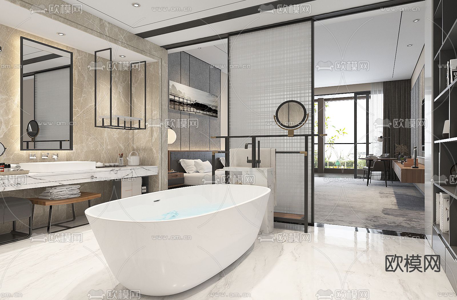 现代酒店客房3d模型下载