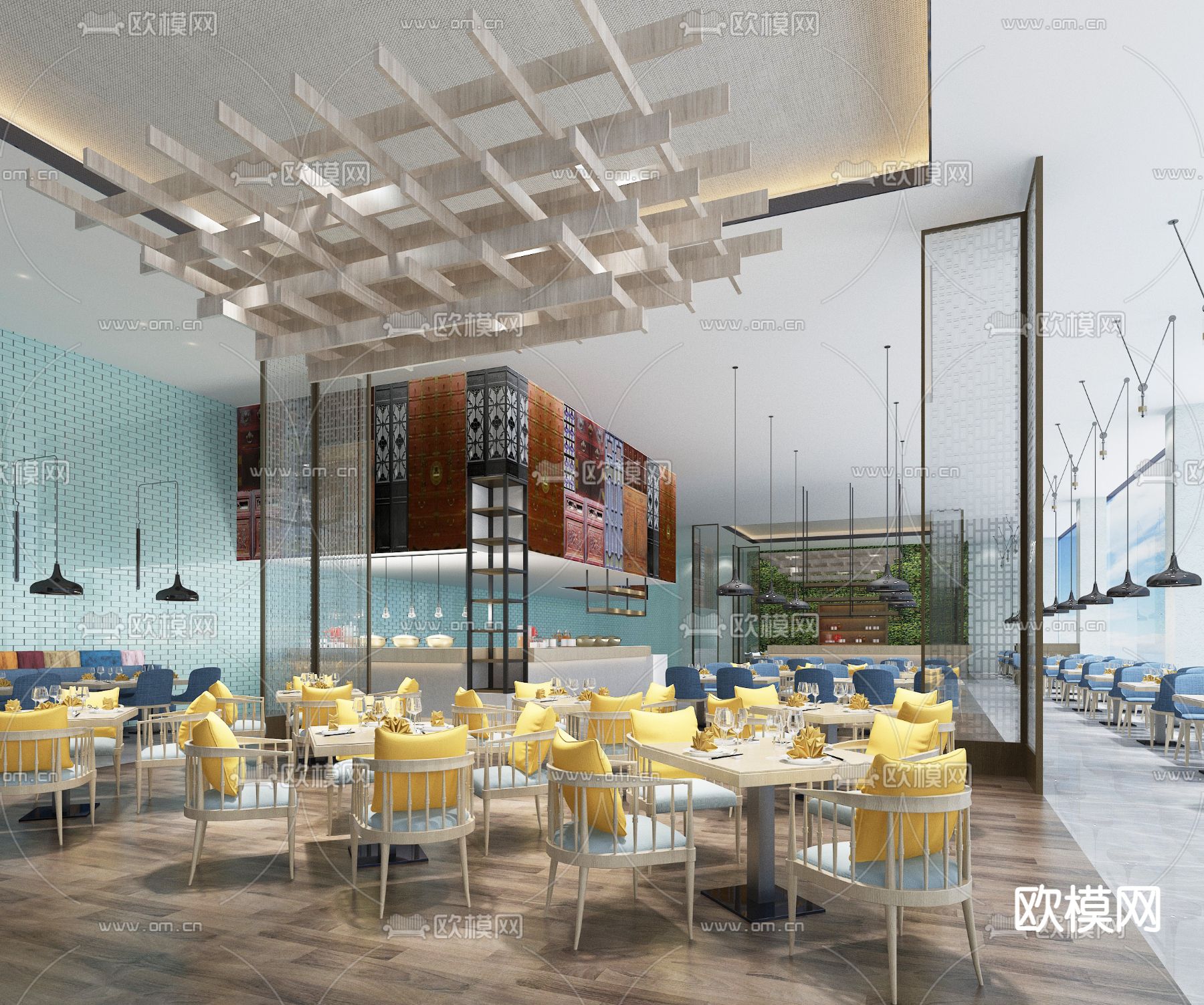 现代自助餐厅3d模型下载