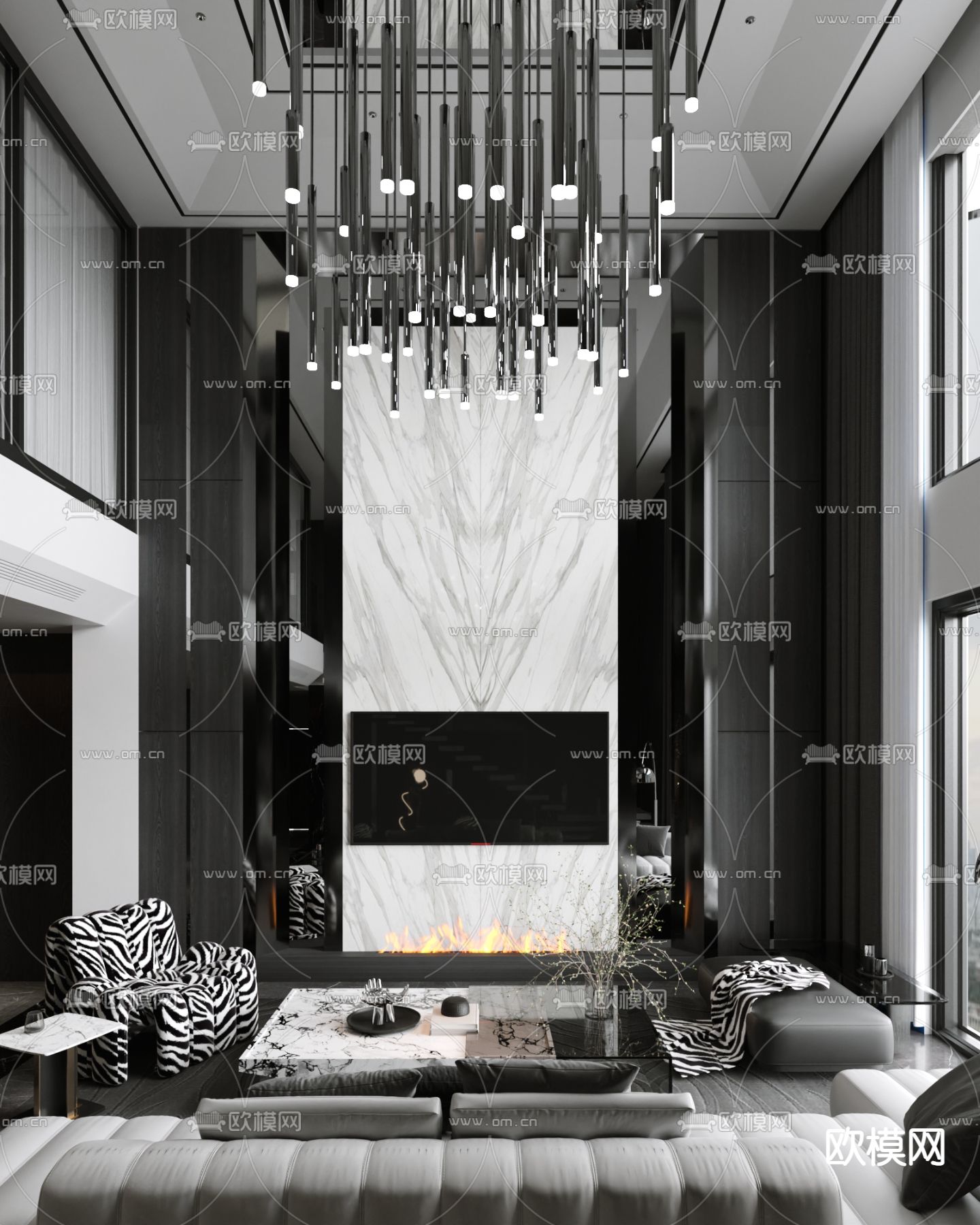 高级灰客餐厅su模型下载（渲染图3）