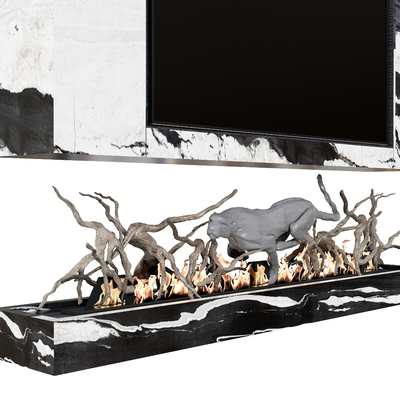  现代壁炉 火炉 柴火堆su模型 