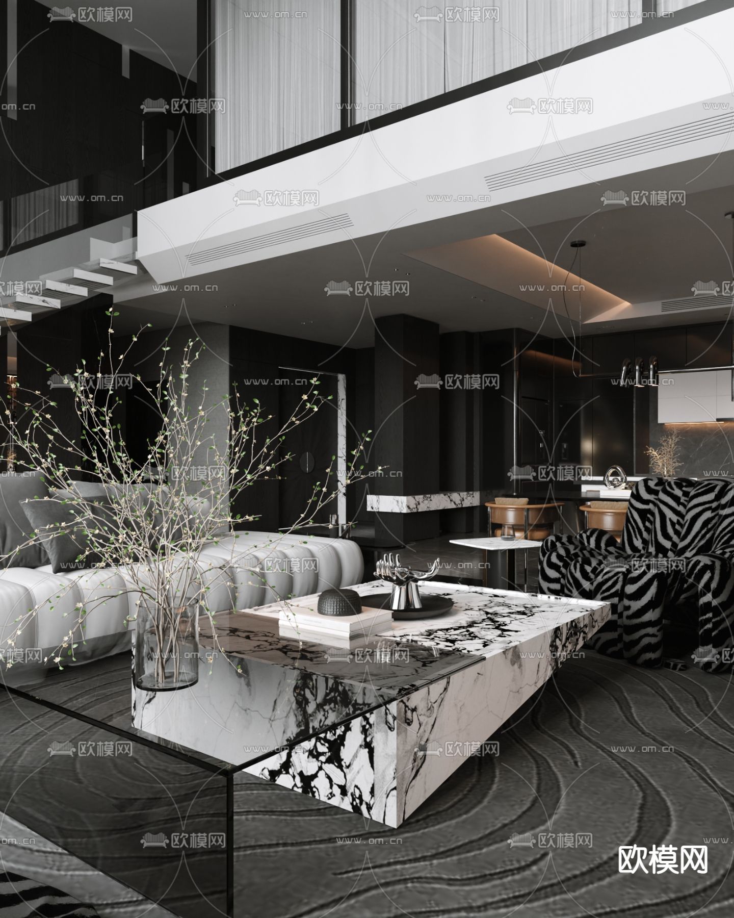 高级灰客餐厅su模型下载（渲染图10）