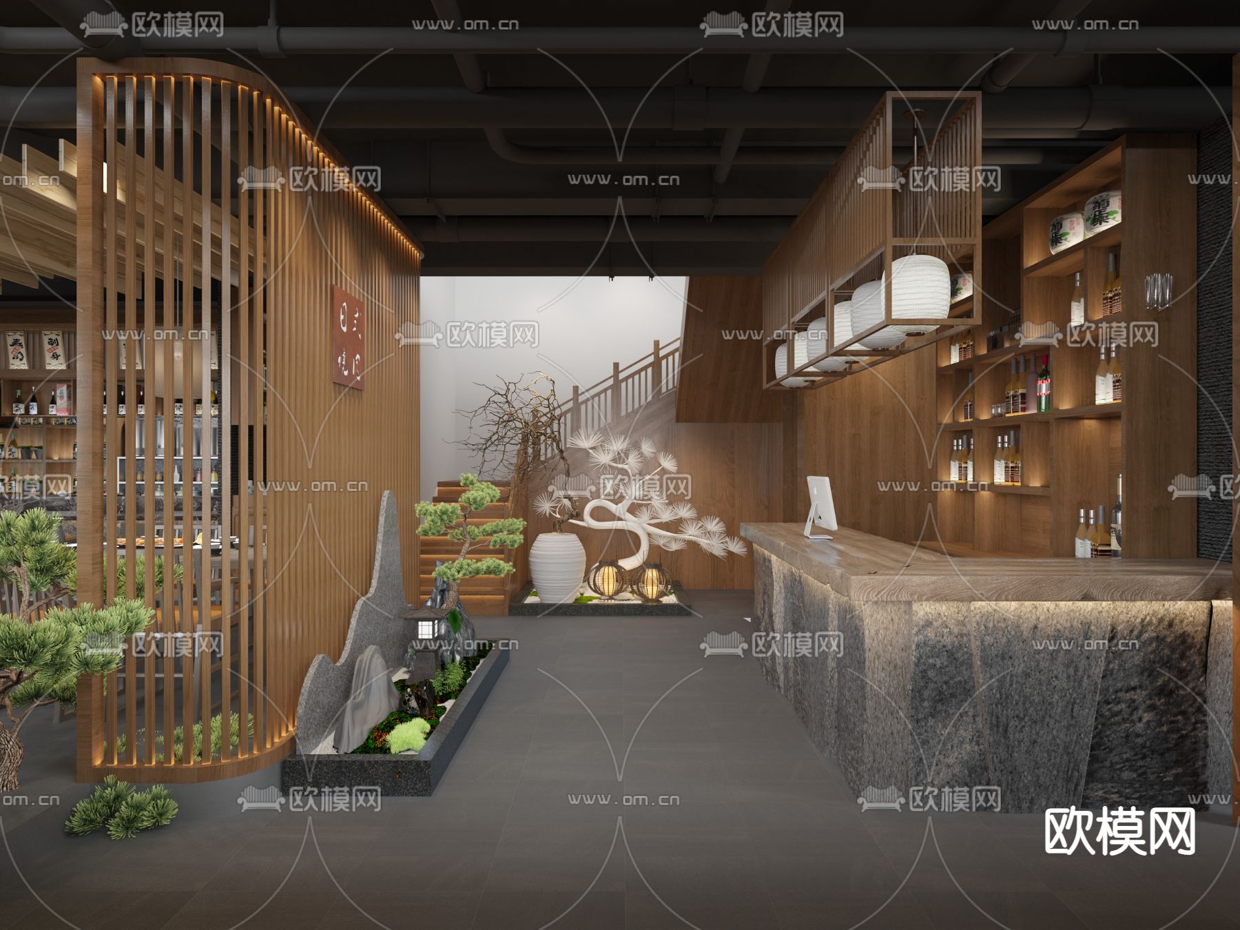 新中式中餐厅 料理店su模型下载（渲染图2）