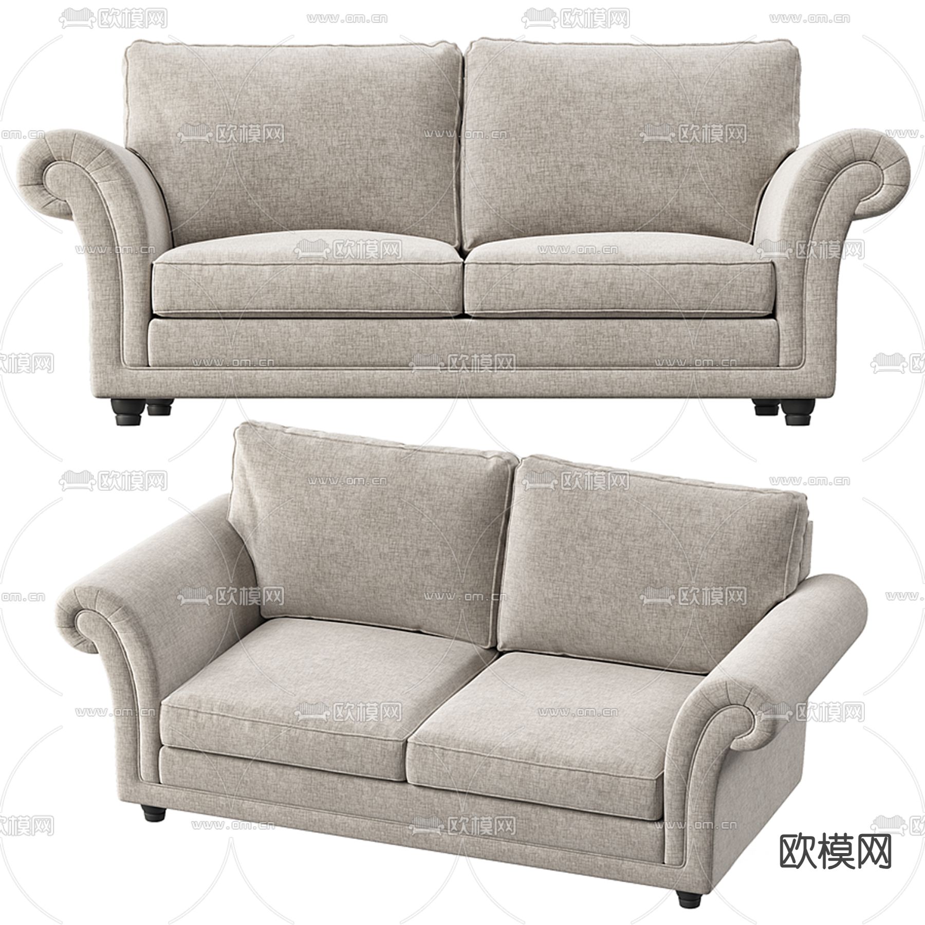 简欧双人沙发3d模型下载