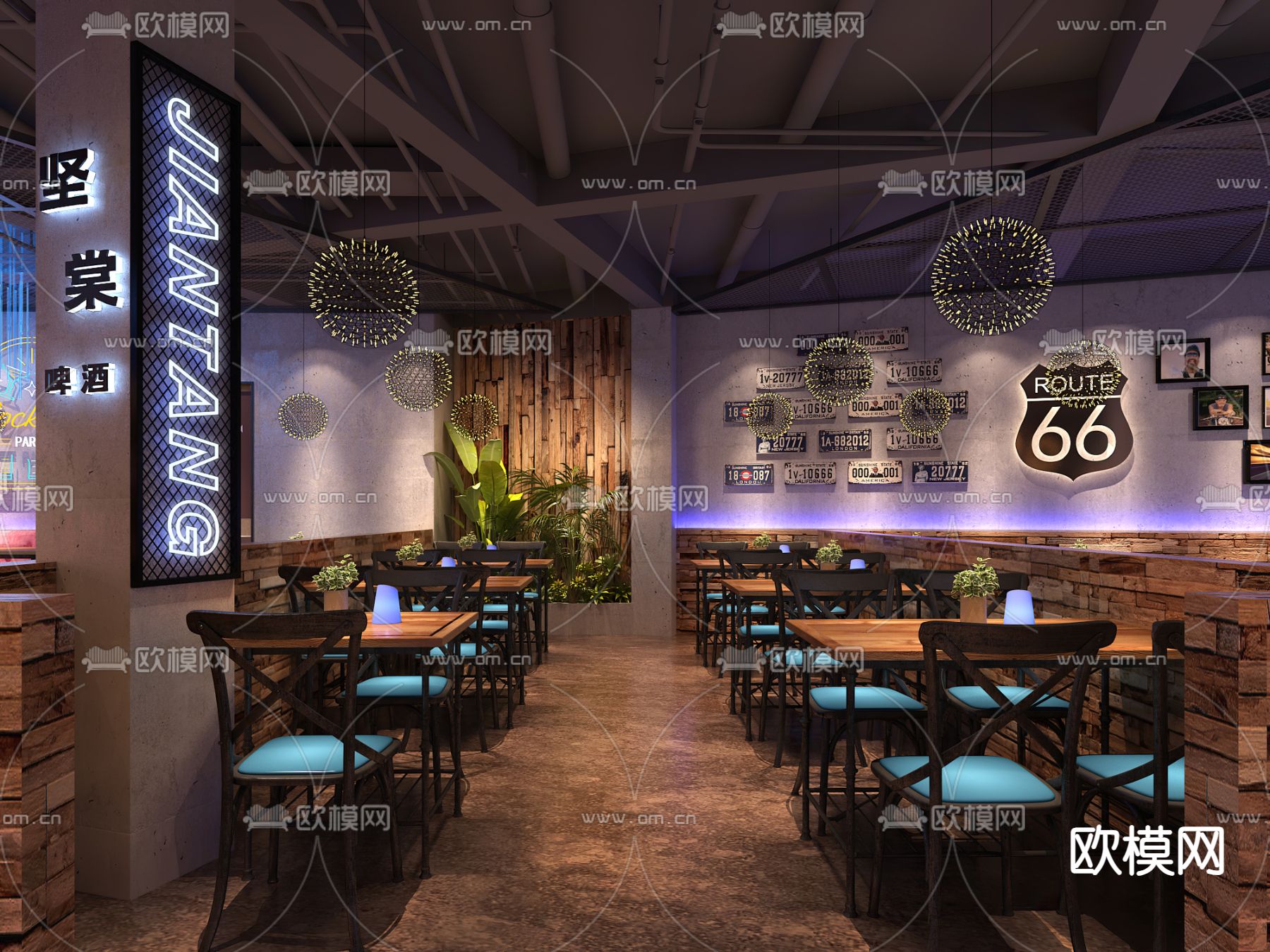 工业风音乐餐厅3d模型下载（渲染图2）