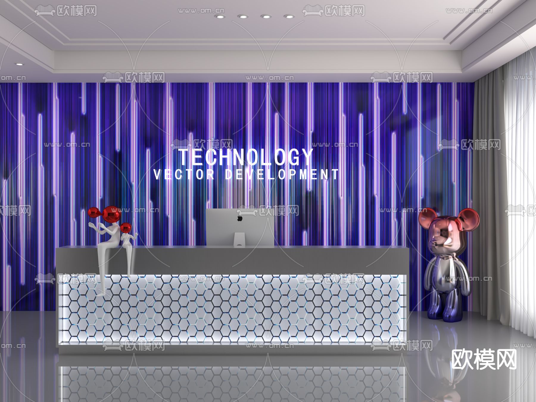 现代前台 接待台3d模型下载