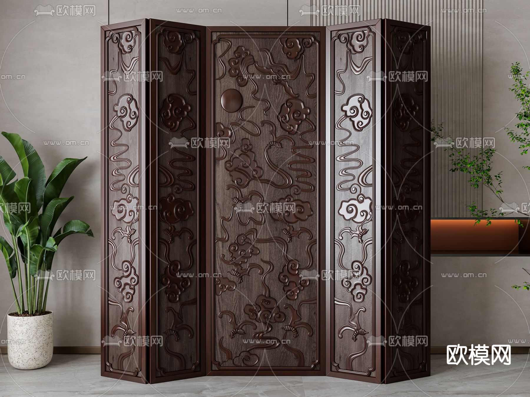新中式屏风 隔断su模型下载（渲染图2）