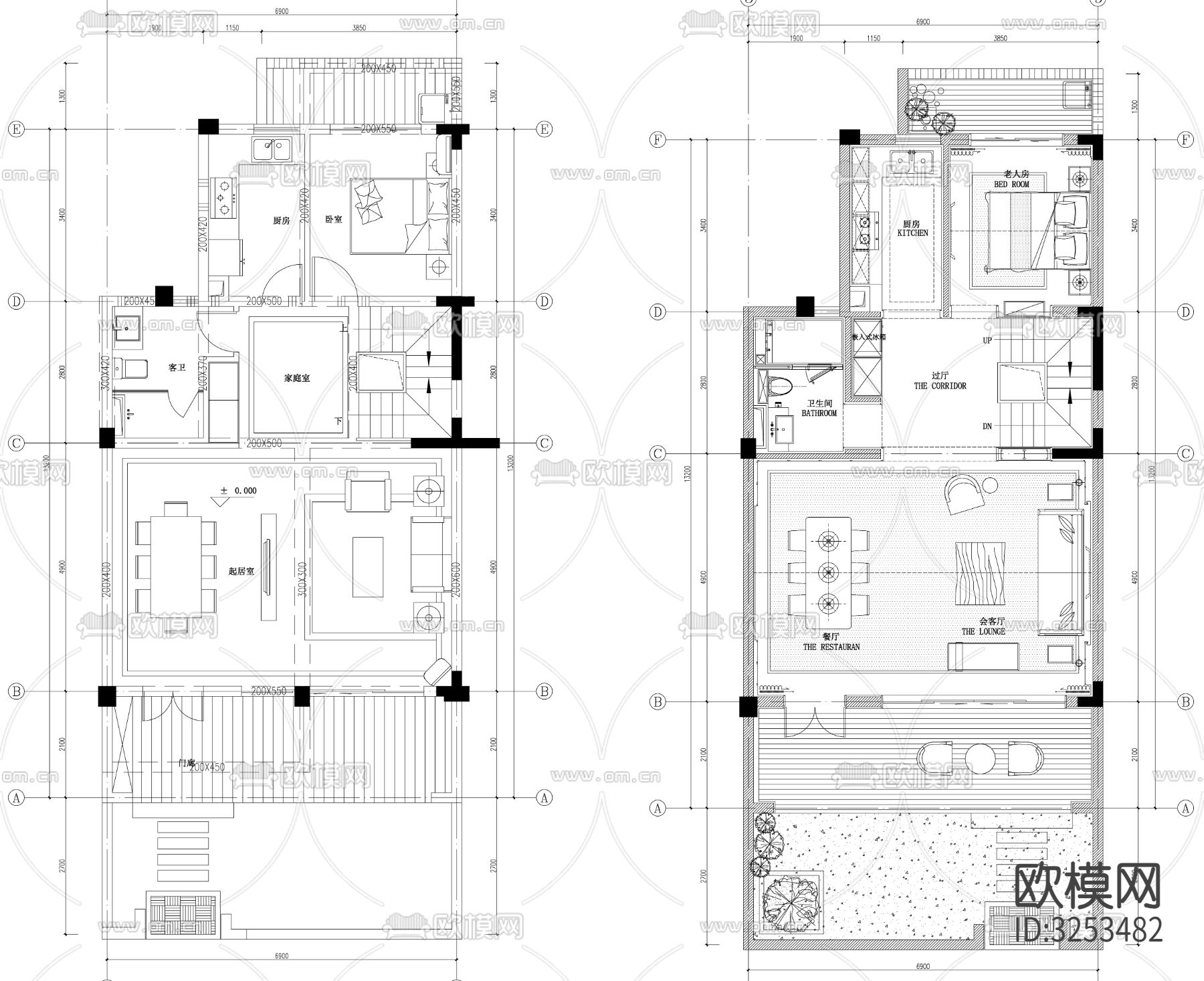 家具布置强电弱电给排水插座空调布局cad施工图下载（渲染图4）