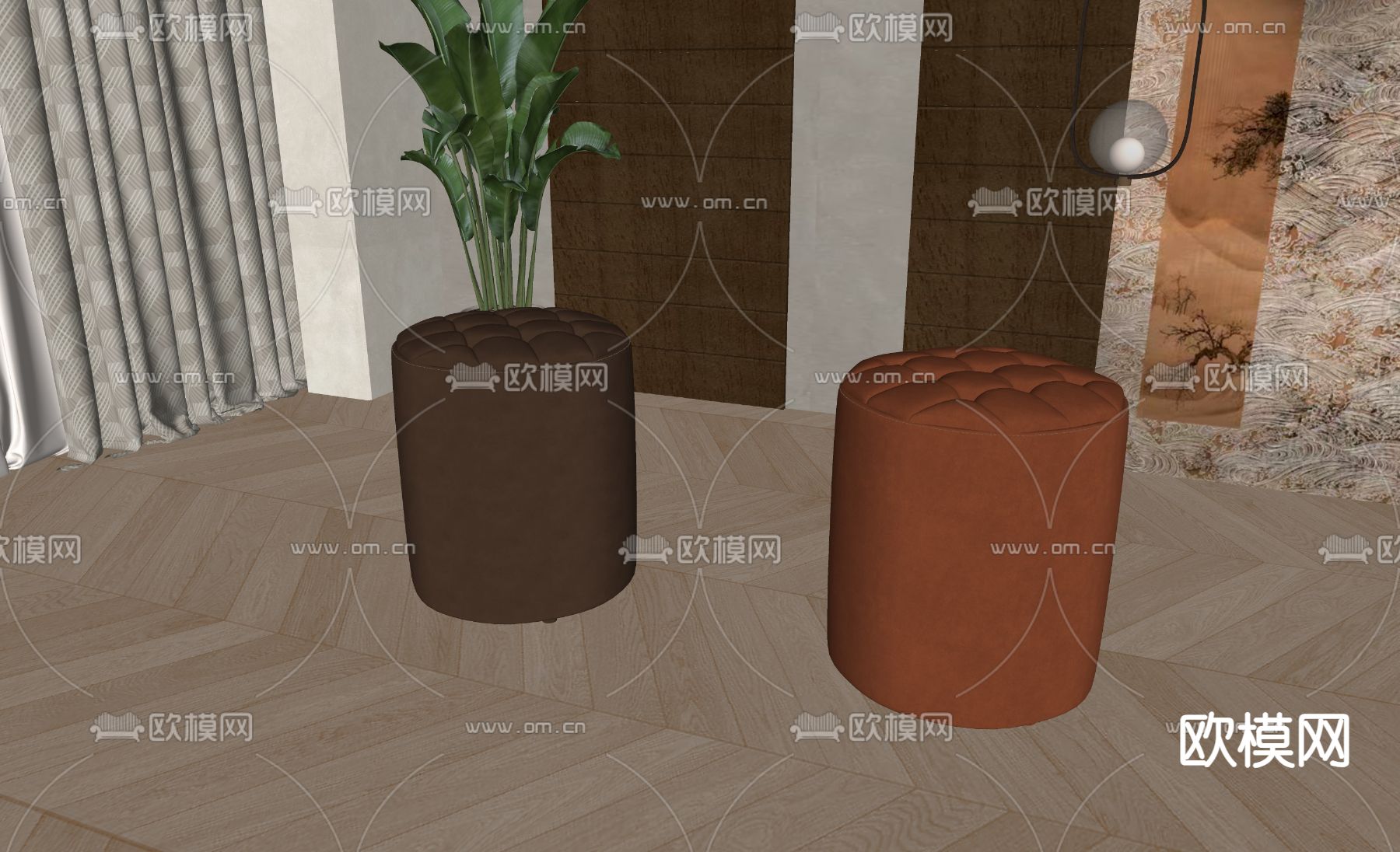 新中式换鞋凳su模型下载（渲染图1）