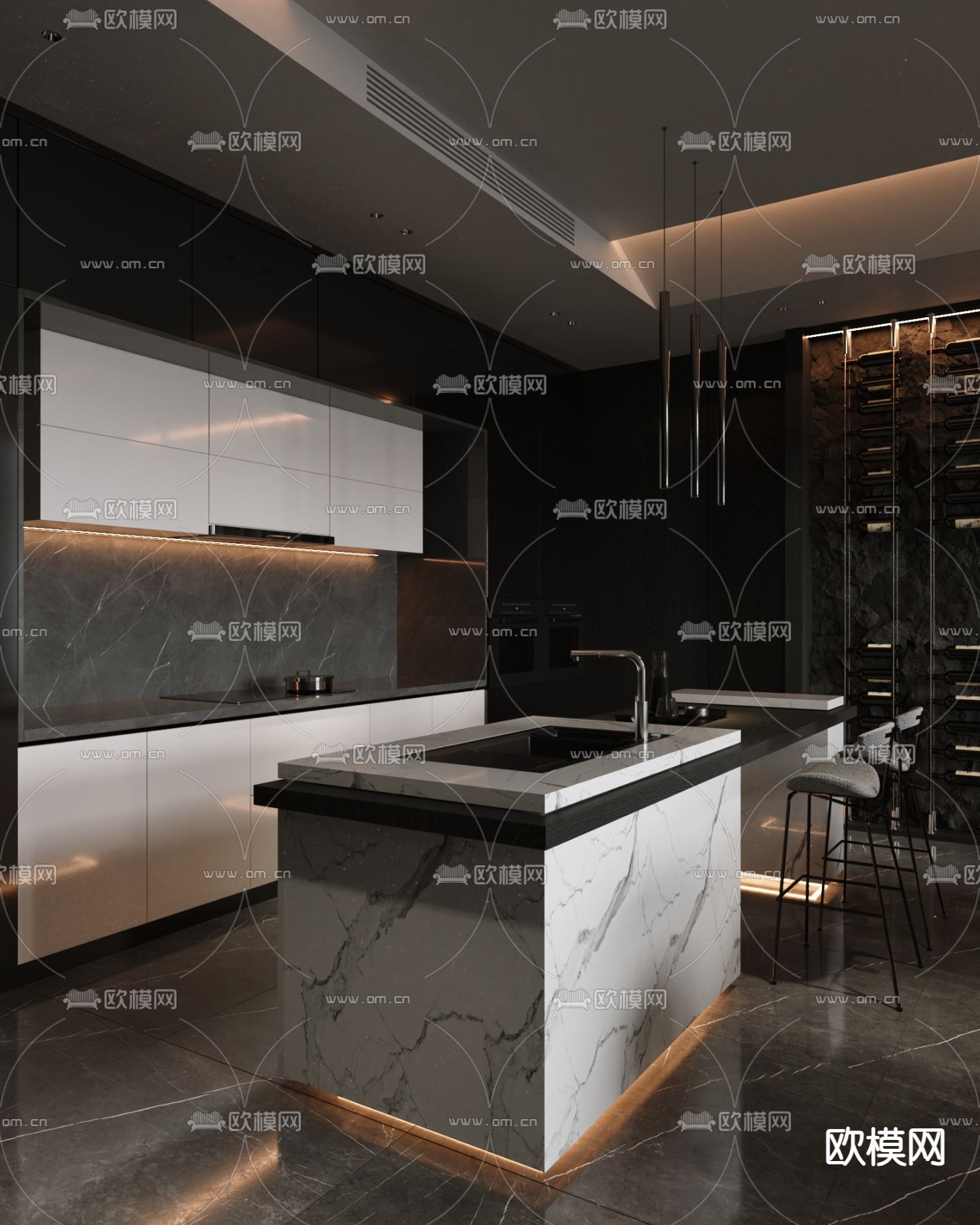 高级灰客餐厅su模型下载（渲染图8）